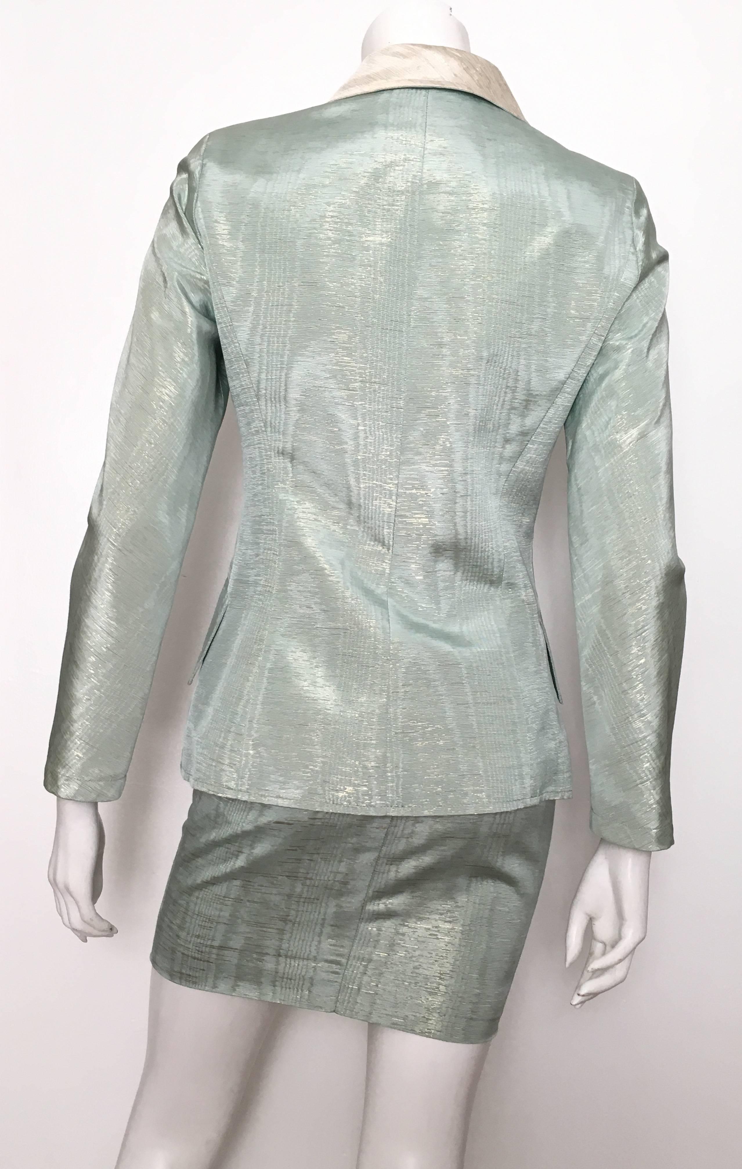 Women's or Men's Christian Lacroix 1995 Aqua Skirt Suit Size 2/4. For Sale