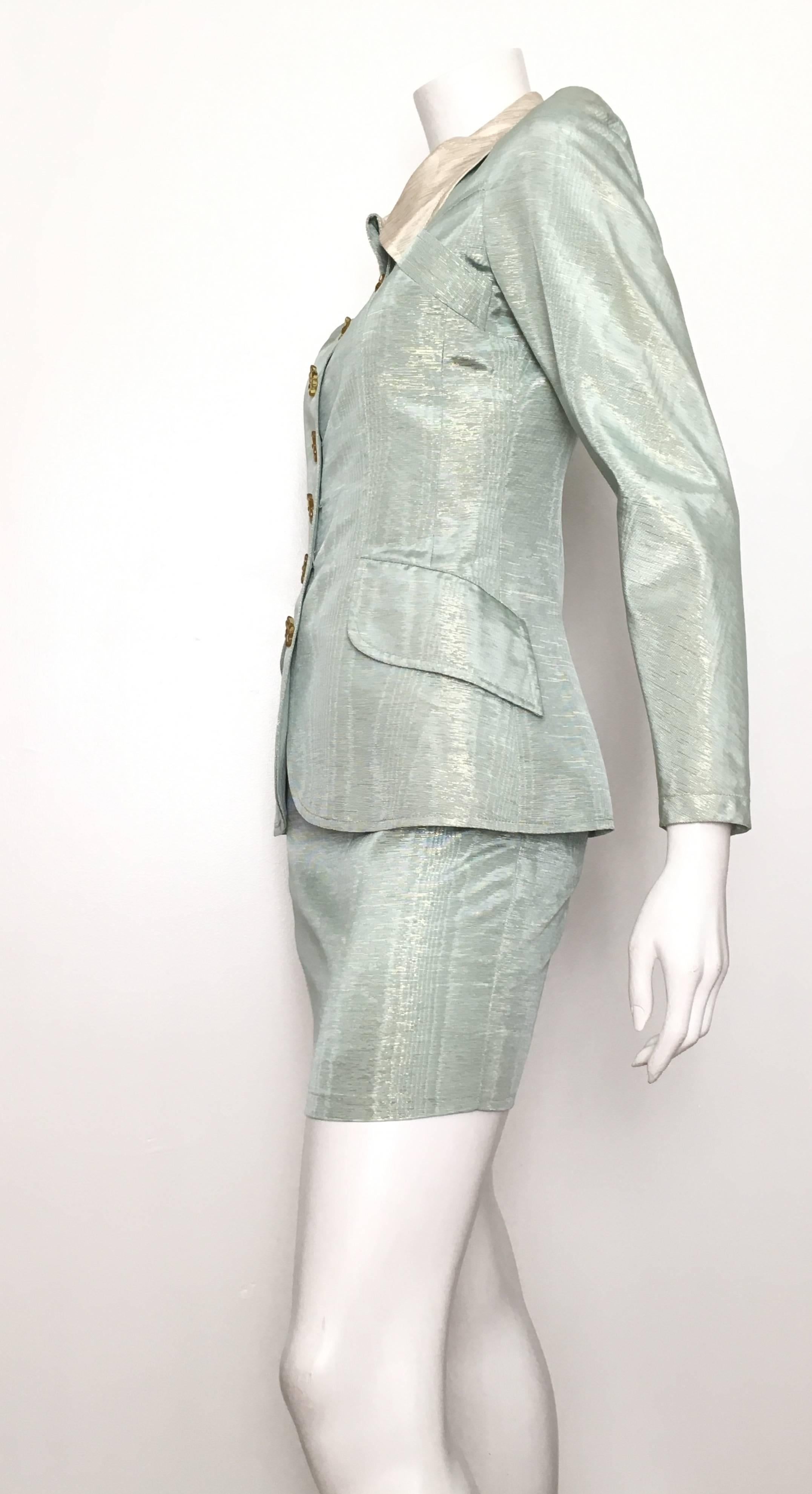 Christian Lacroix 1995 Aqua Skirt Suit Size 2/4. For Sale 1