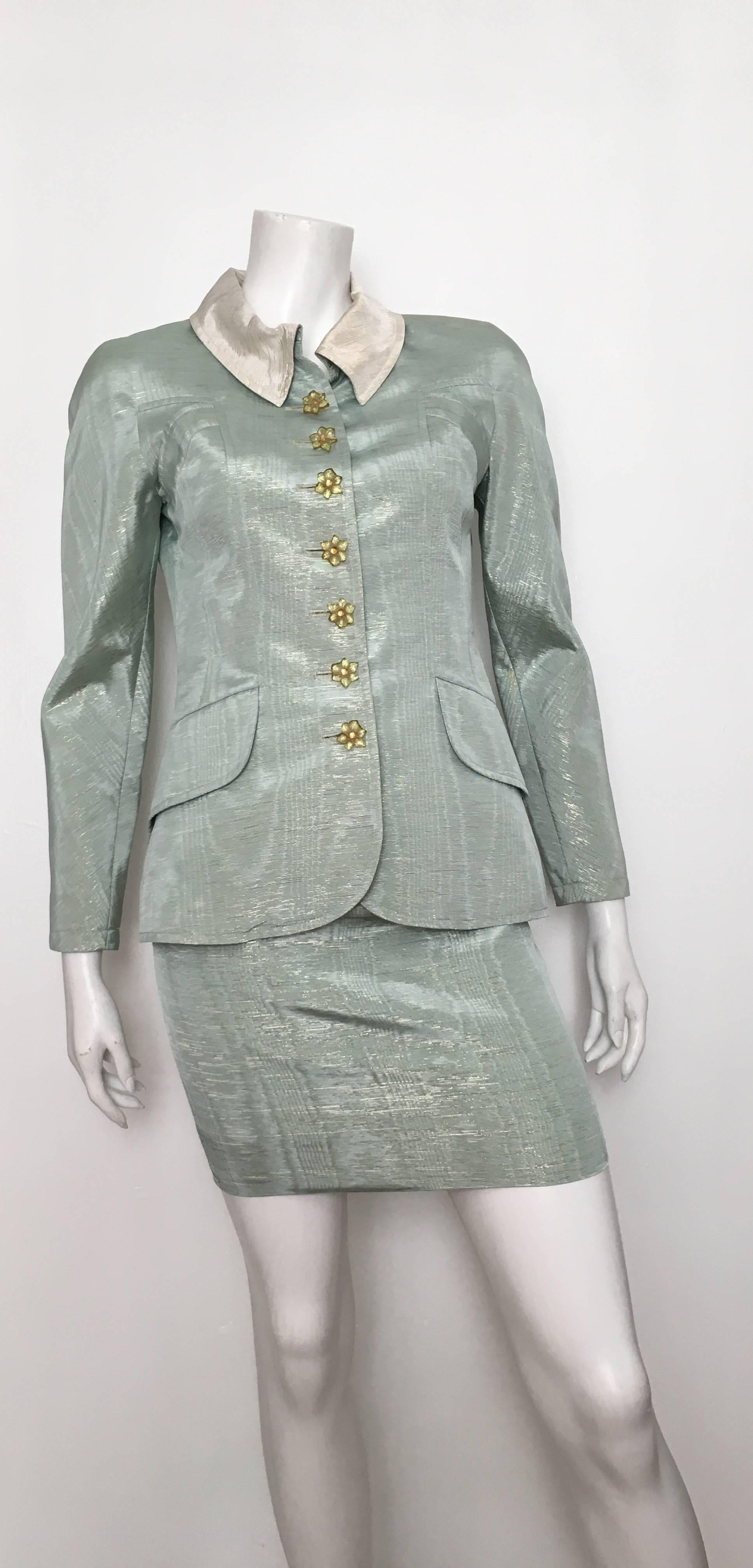 Christian Lacroix 1995 Aqua Skirt Suit Size 2/4. For Sale 5