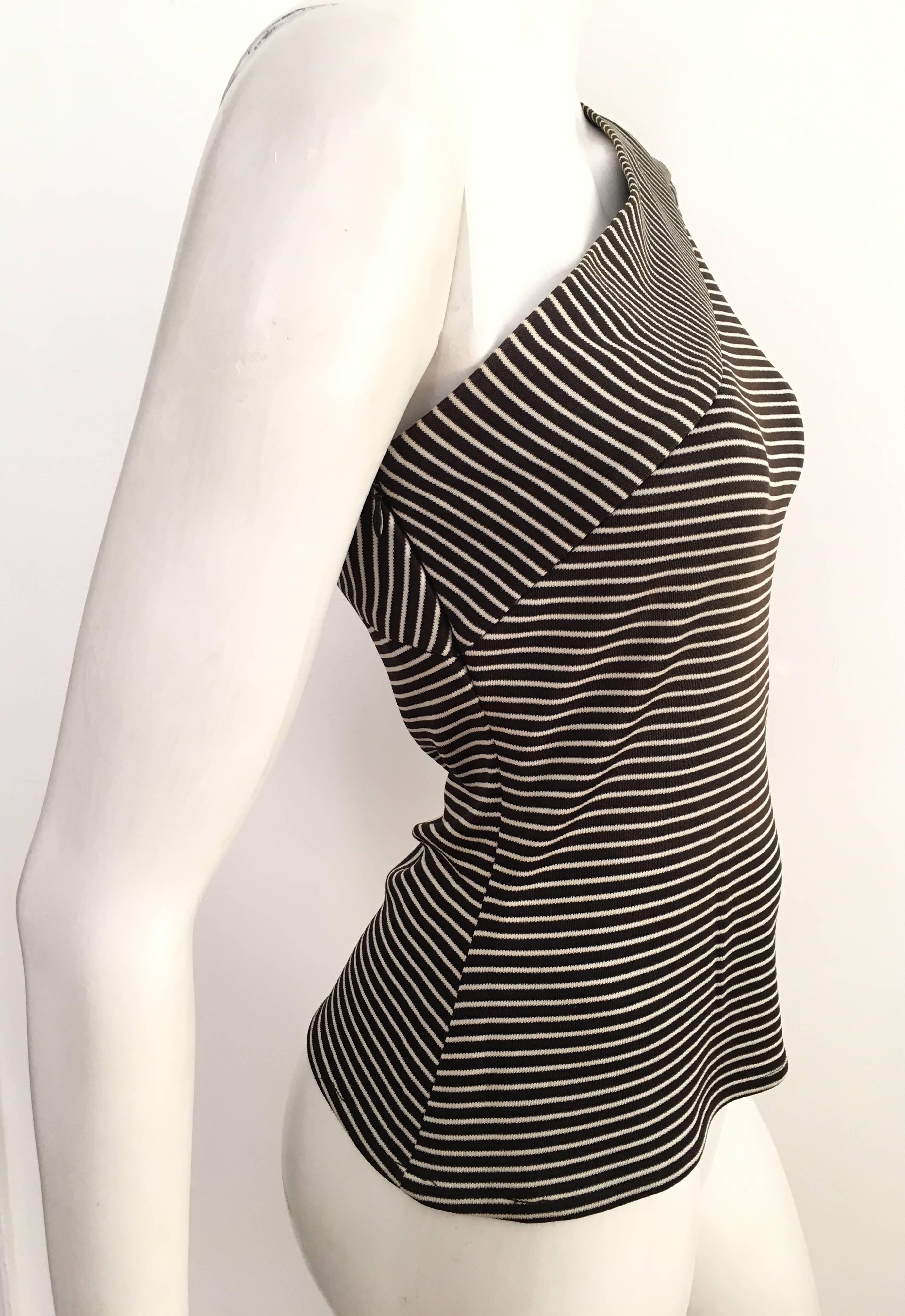 Saint Laurent 1980s Black & White Striped Knit One Shoulder Top Size 4.  In Excellent Condition For Sale In Atlanta, GA