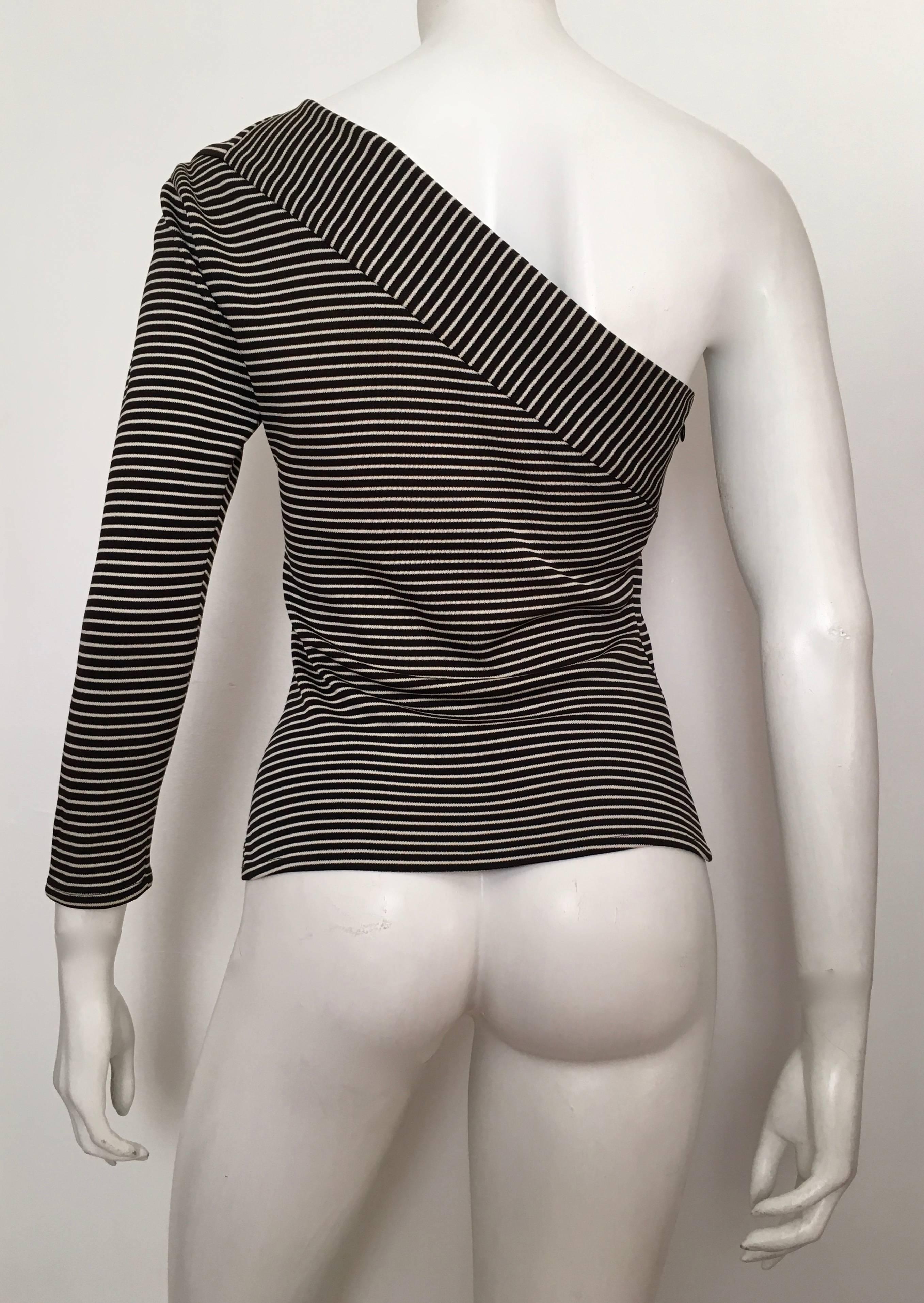 Saint Laurent 1980s Black & White Striped Knit One Shoulder Top Size 4.  For Sale 1
