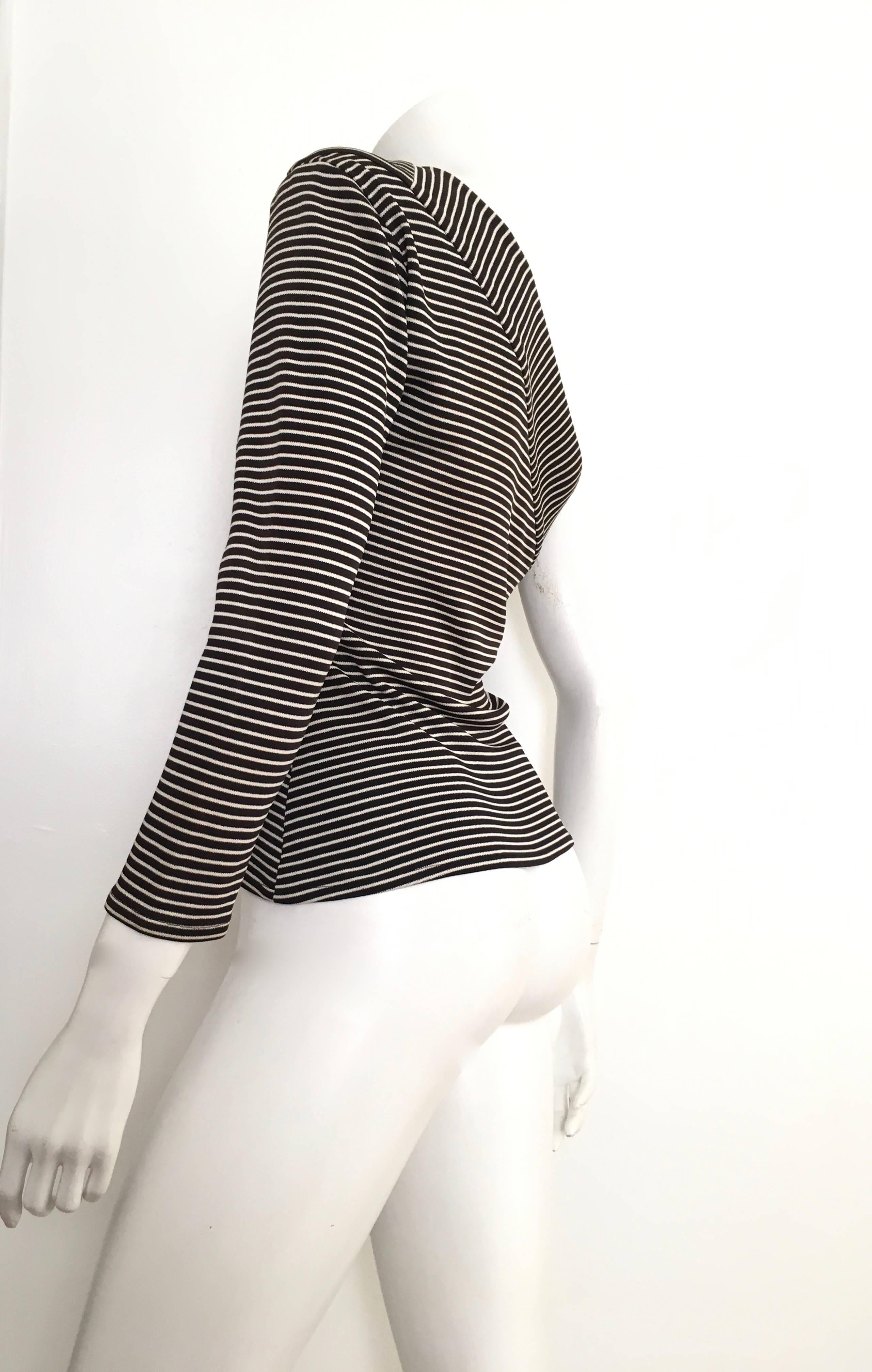 Saint Laurent 1980s Black & White Striped Knit One Shoulder Top Size 4.  For Sale 2