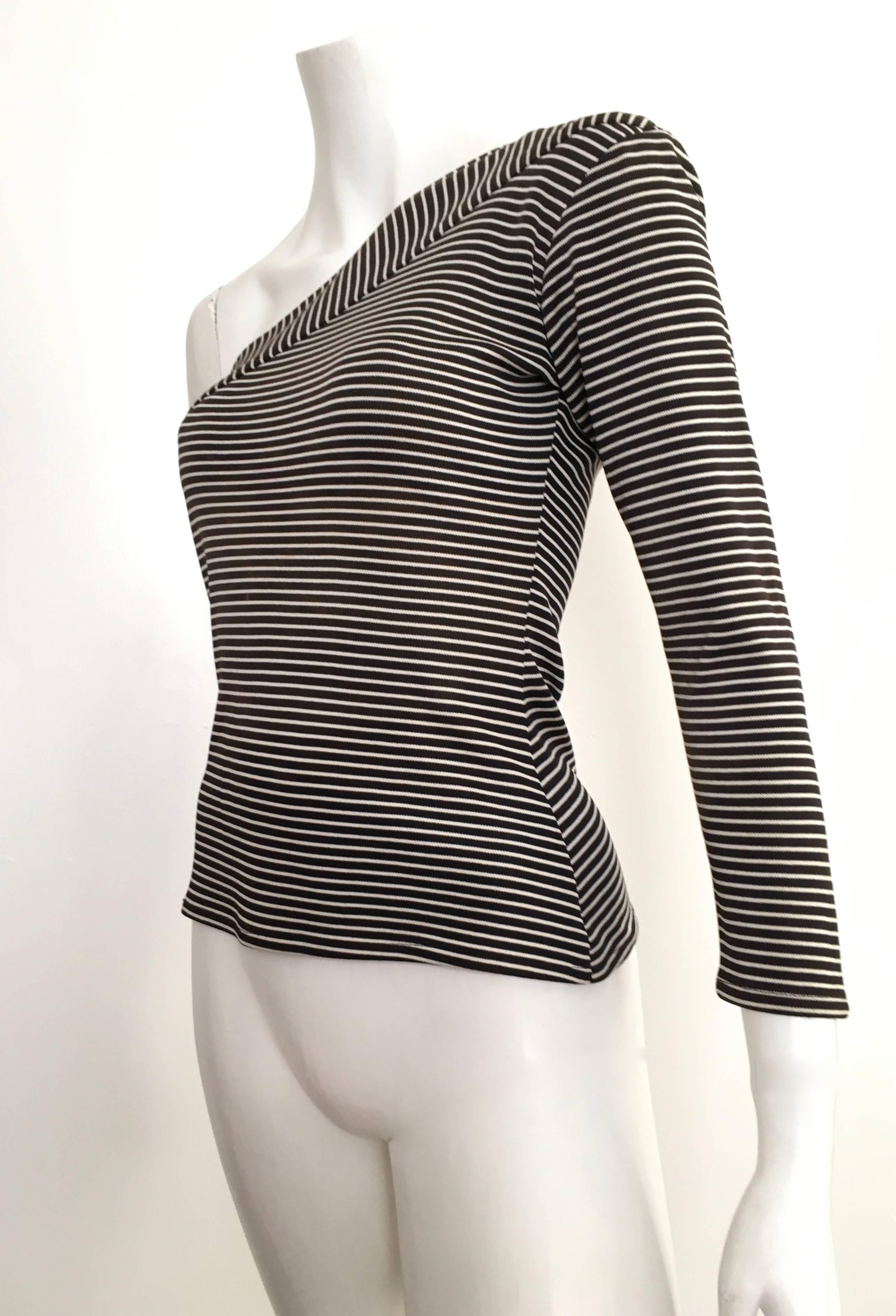 Saint Laurent 1980s Black & White Striped Knit One Shoulder Top Size 4.  For Sale 3