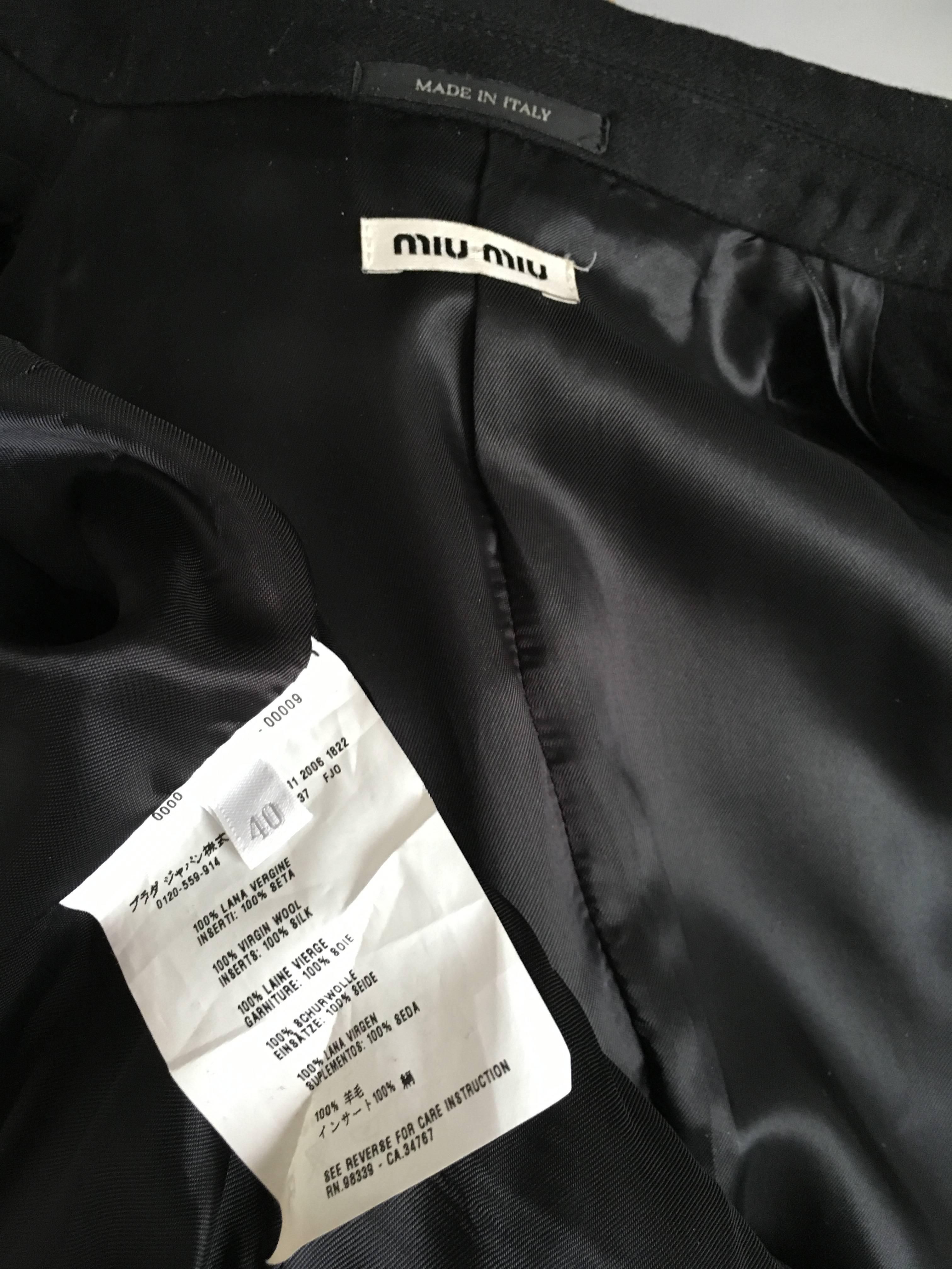Miu Miu Black Wool Silk Trim Peplum Jacket Size 4. For Sale 5
