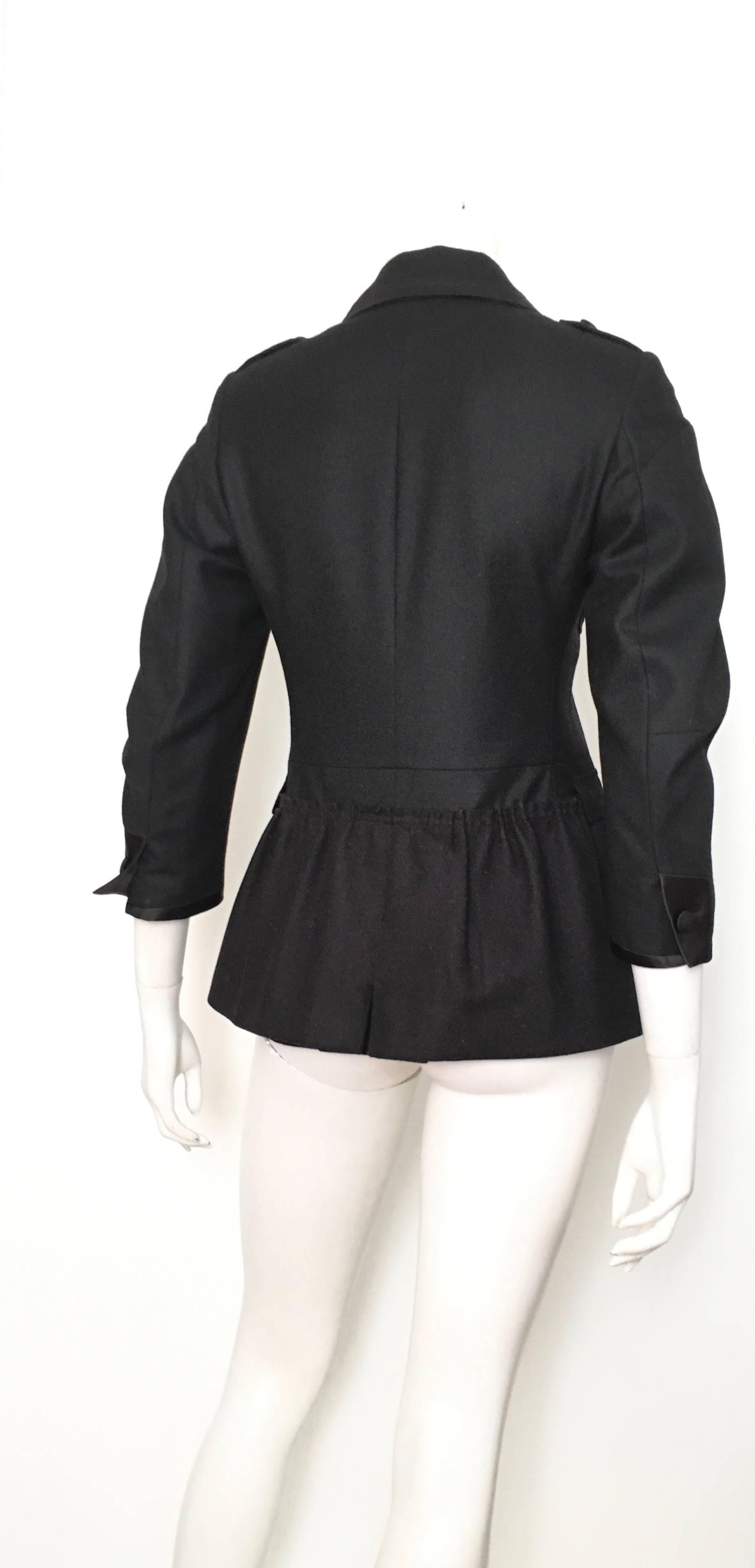 Miu Miu Black Wool Silk Trim Peplum Jacket Size 4. In Excellent Condition For Sale In Atlanta, GA