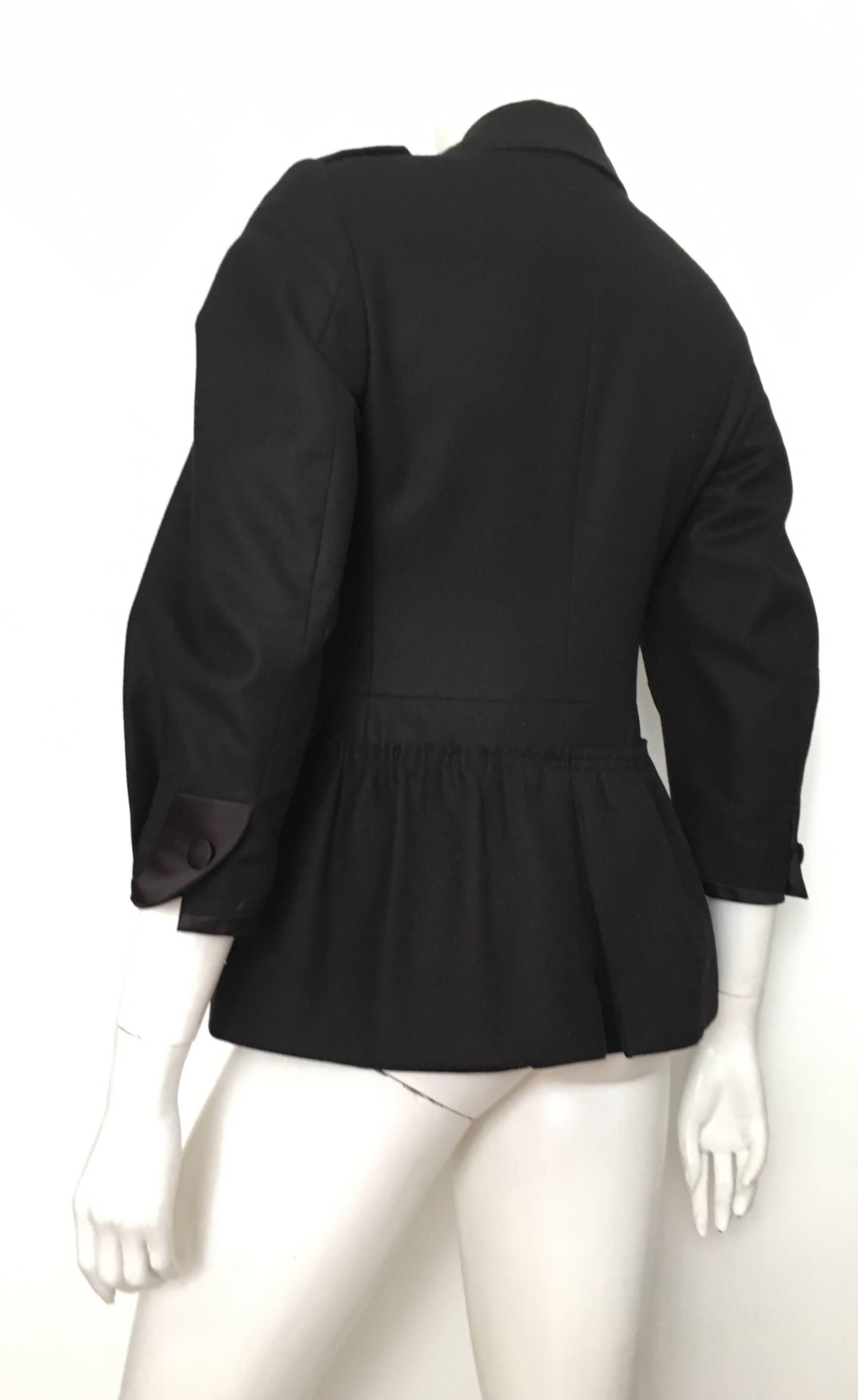 Miu Miu Black Wool Silk Trim Peplum Jacket Size 4. For Sale 1