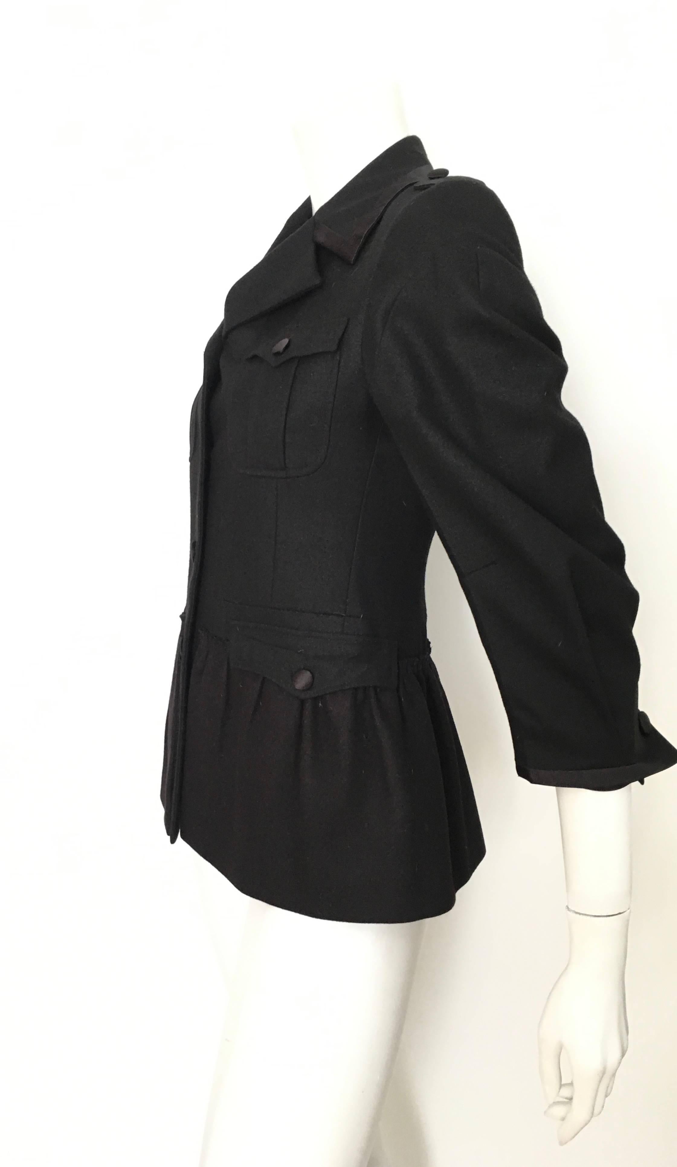 Miu Miu Black Wool Silk Trim Peplum Jacket Size 4. For Sale 2