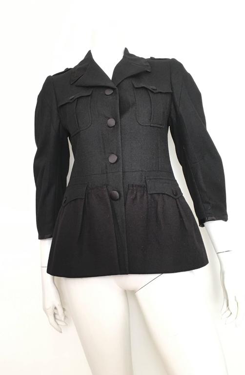 Miu Miu Black Wool Silk Trim Peplum Jacket Size 4. For Sale at 1stDibs