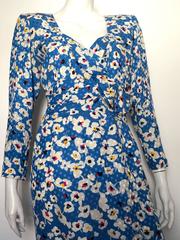 Nina Ricci 1980s Silk Floral Sheath Dress Size 4 / 6.