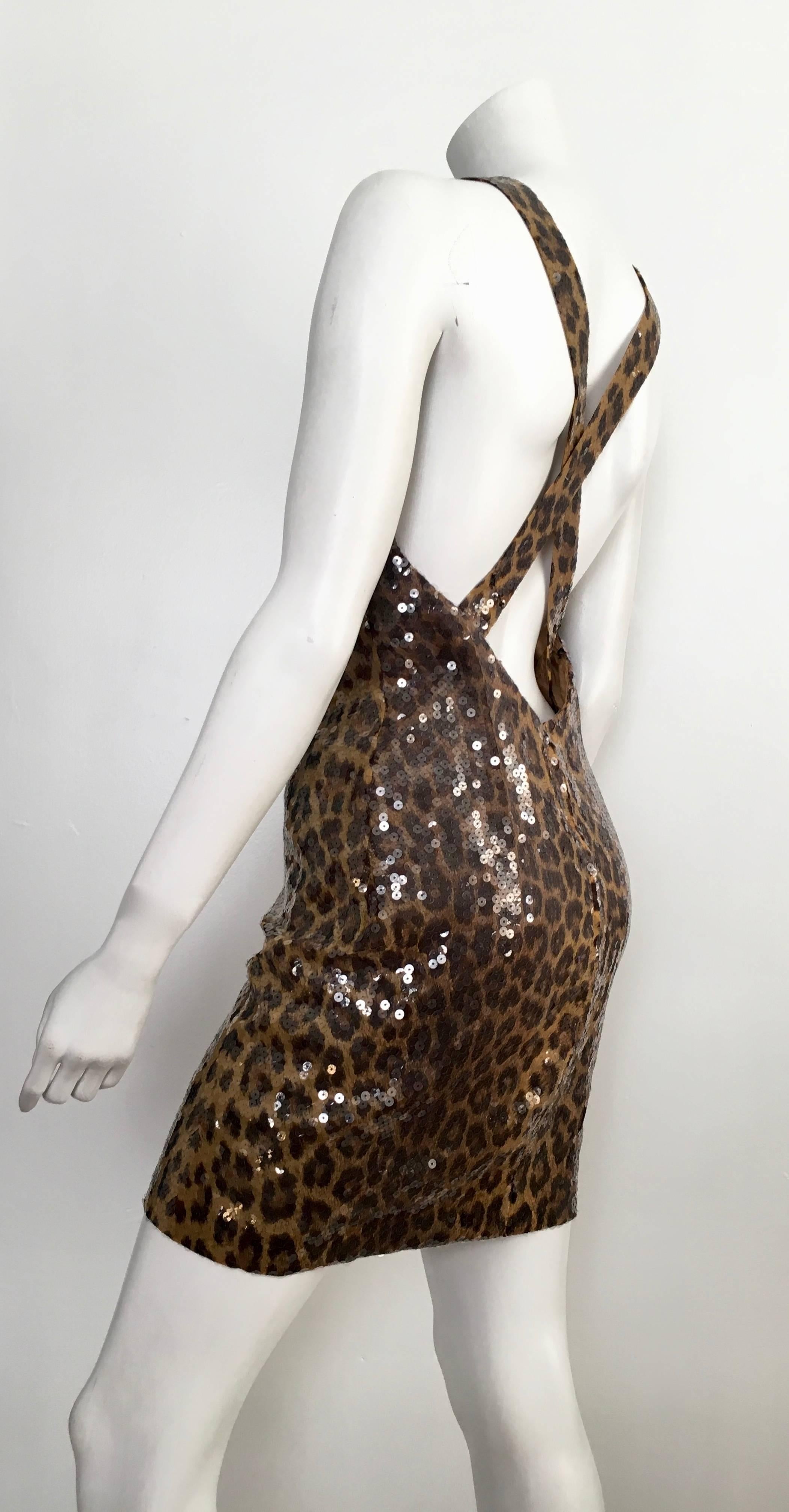 Vera Wang 1980s Sequin Cheetah Print Cocktail Dress Size 6. In Excellent Condition For Sale In Atlanta, GA