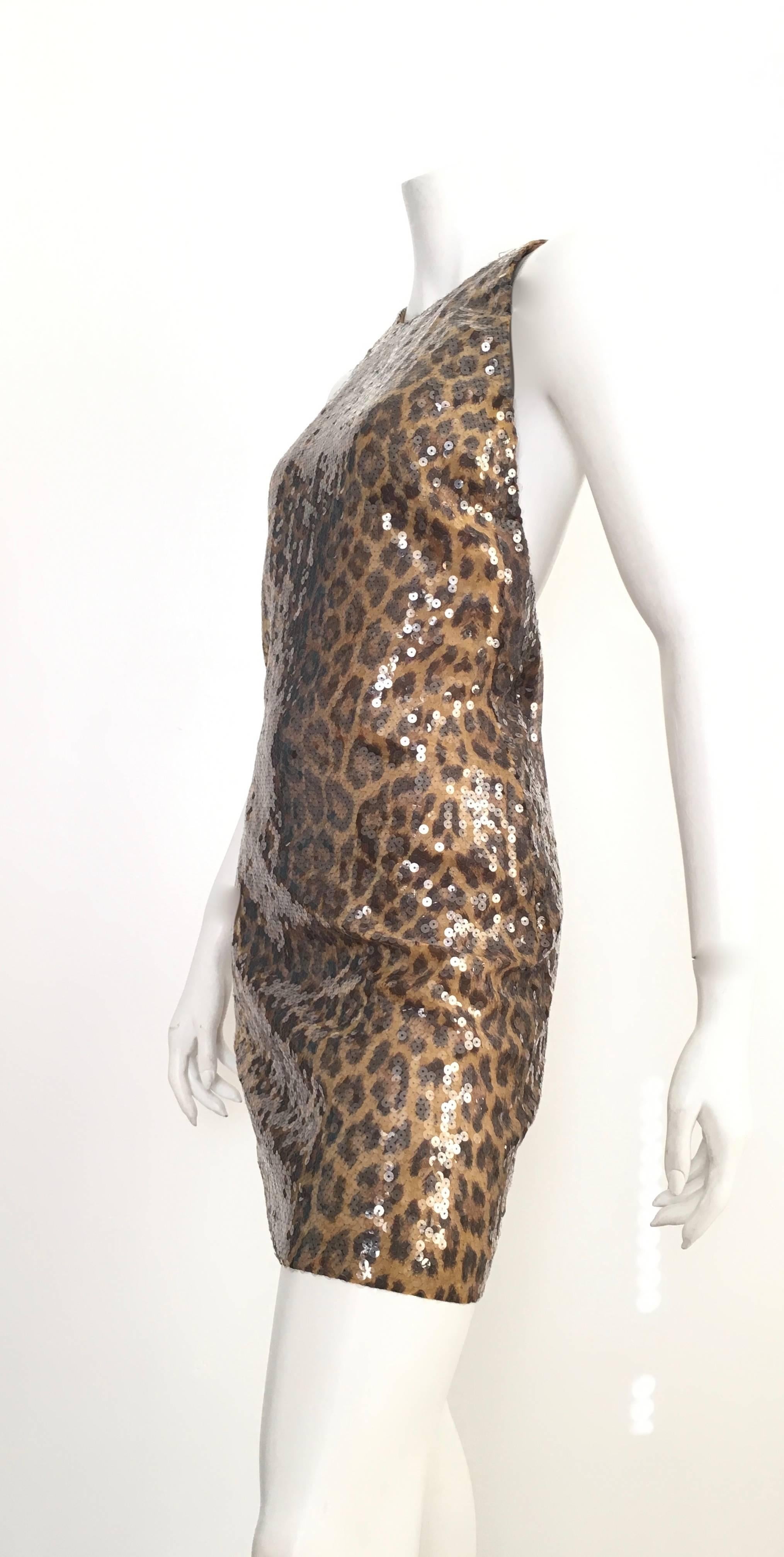 Women's or Men's Vera Wang 1980s Sequin Cheetah Print Cocktail Dress Size 6. For Sale