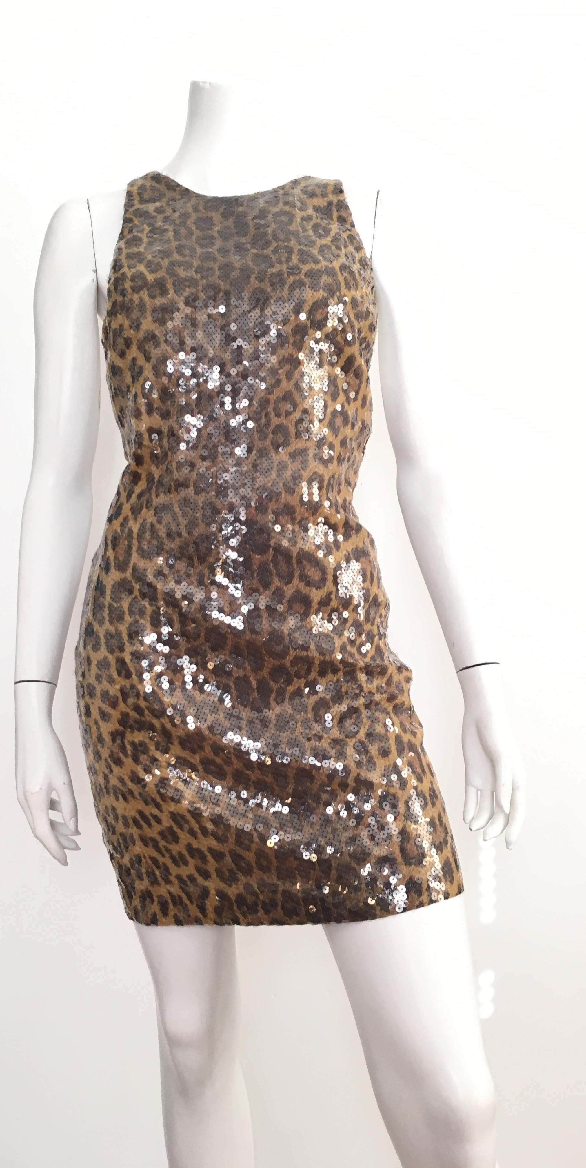 Vera Wang 1980s Sequin Cheetah Print Cocktail Dress Size 6. For Sale 3