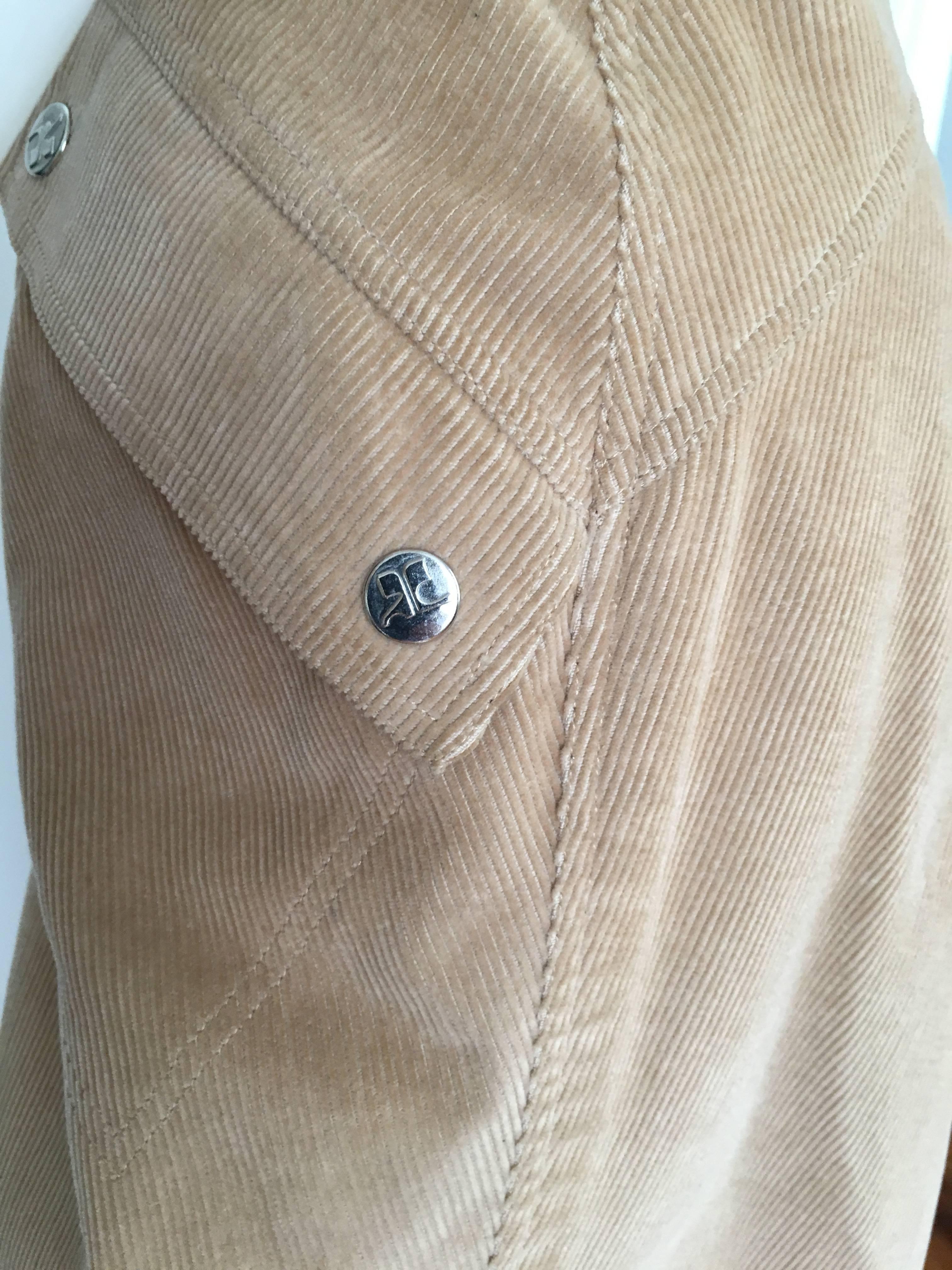Courreges 1970s Khaki Corduroy A-Line Skirt With Pockets Size 4. For Sale 2