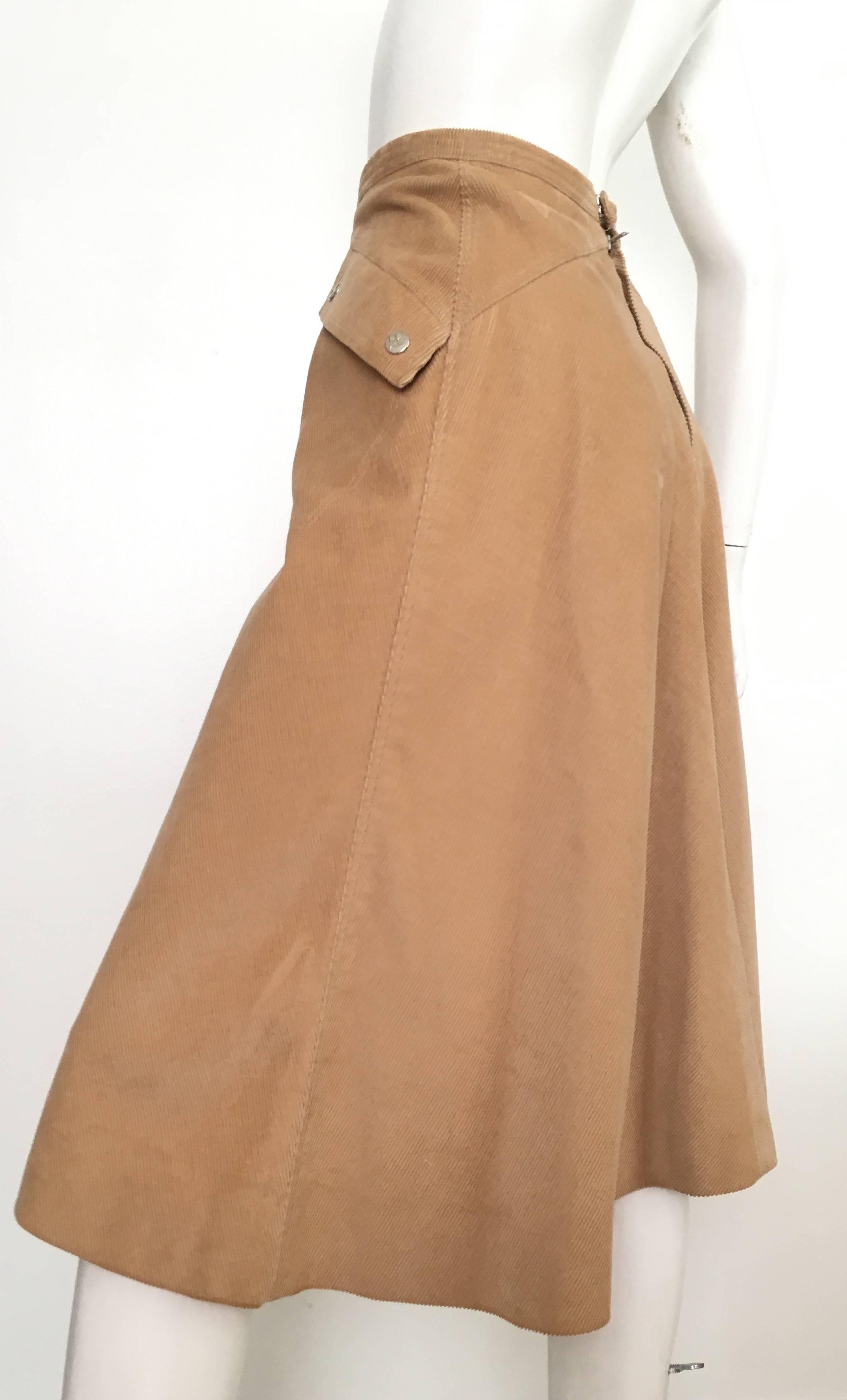 Courreges 1970s Khaki Corduroy A-Line Skirt With Pockets Size 4. For Sale 1