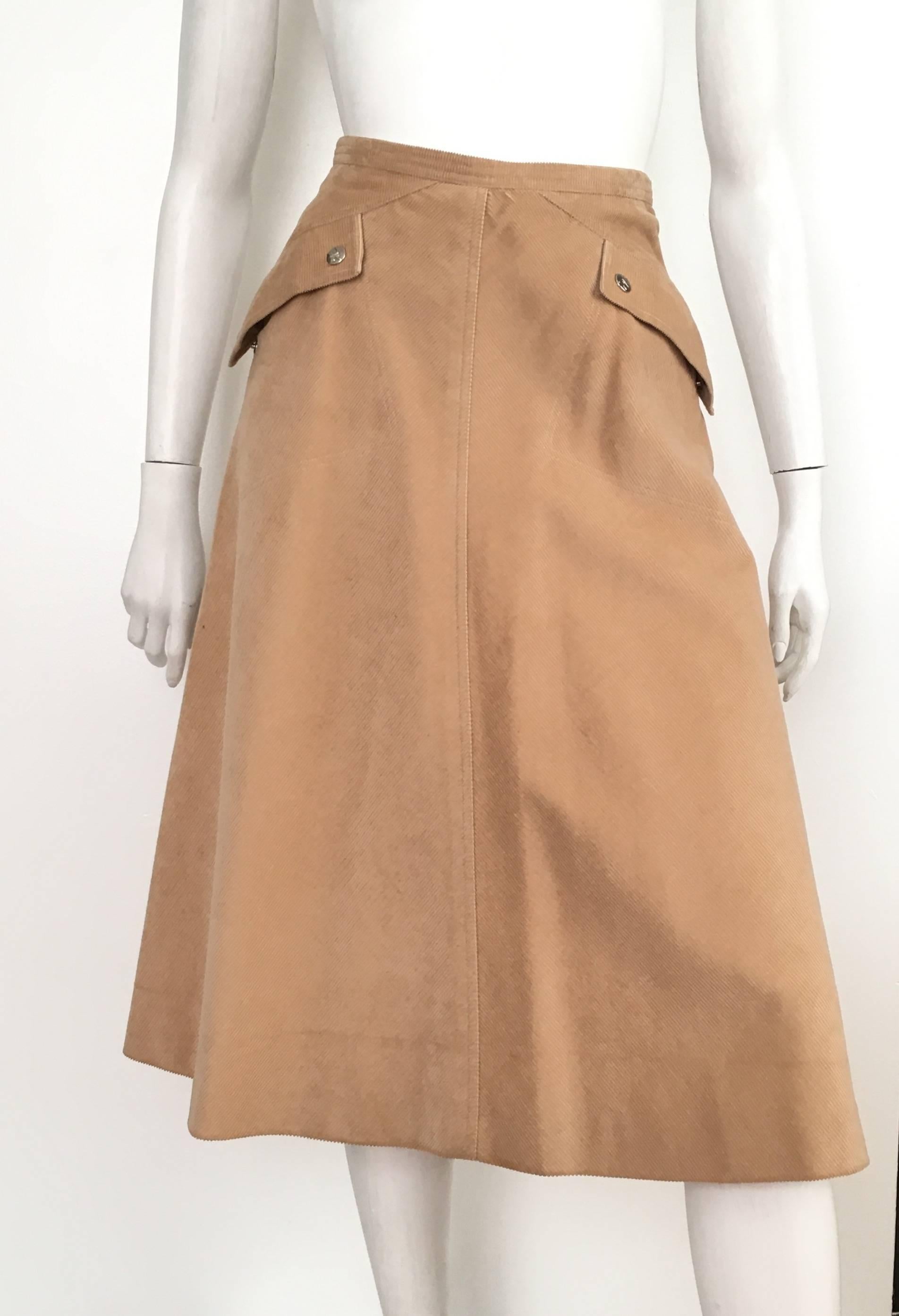 Courreges 1970s Khaki Corduroy A-Line Skirt With Pockets Size 4. For Sale 5