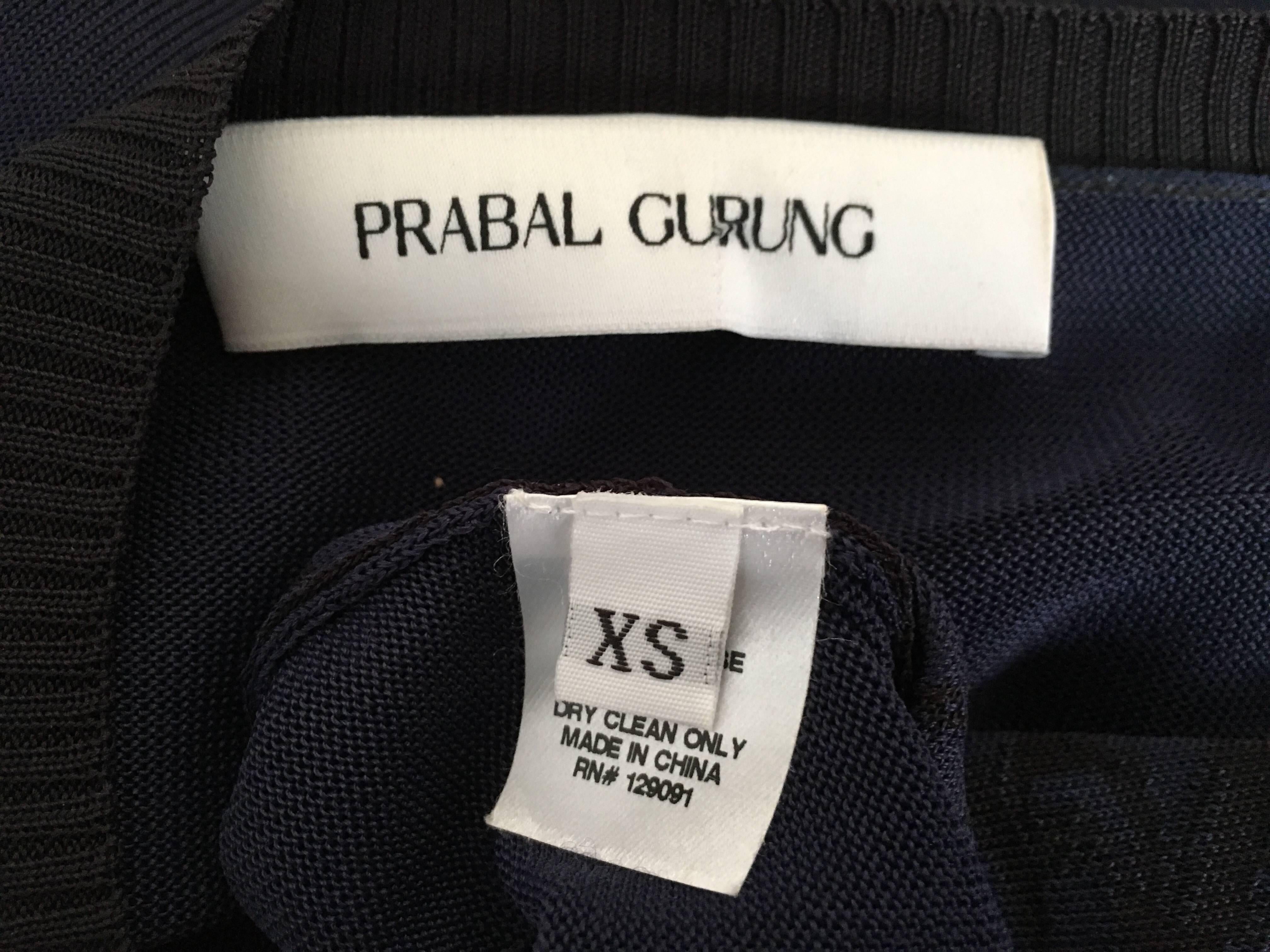 Prabal Gurung Navy & Black Sheer V-Neck Top Size XS. For Sale 5