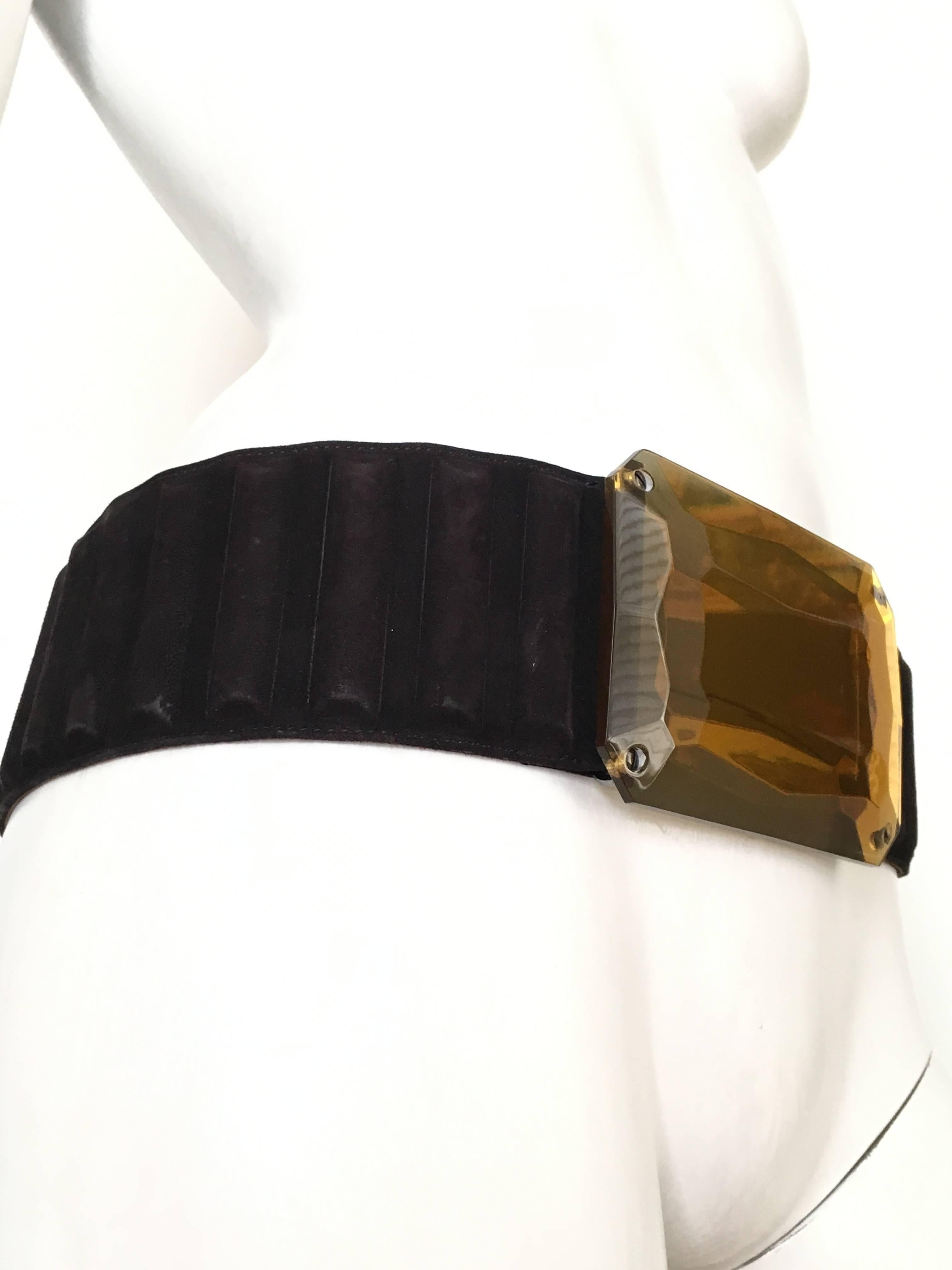 Fendi Lucite Buckle With Black Suede Strap Belt Size 34.  In Good Condition For Sale In Atlanta, GA