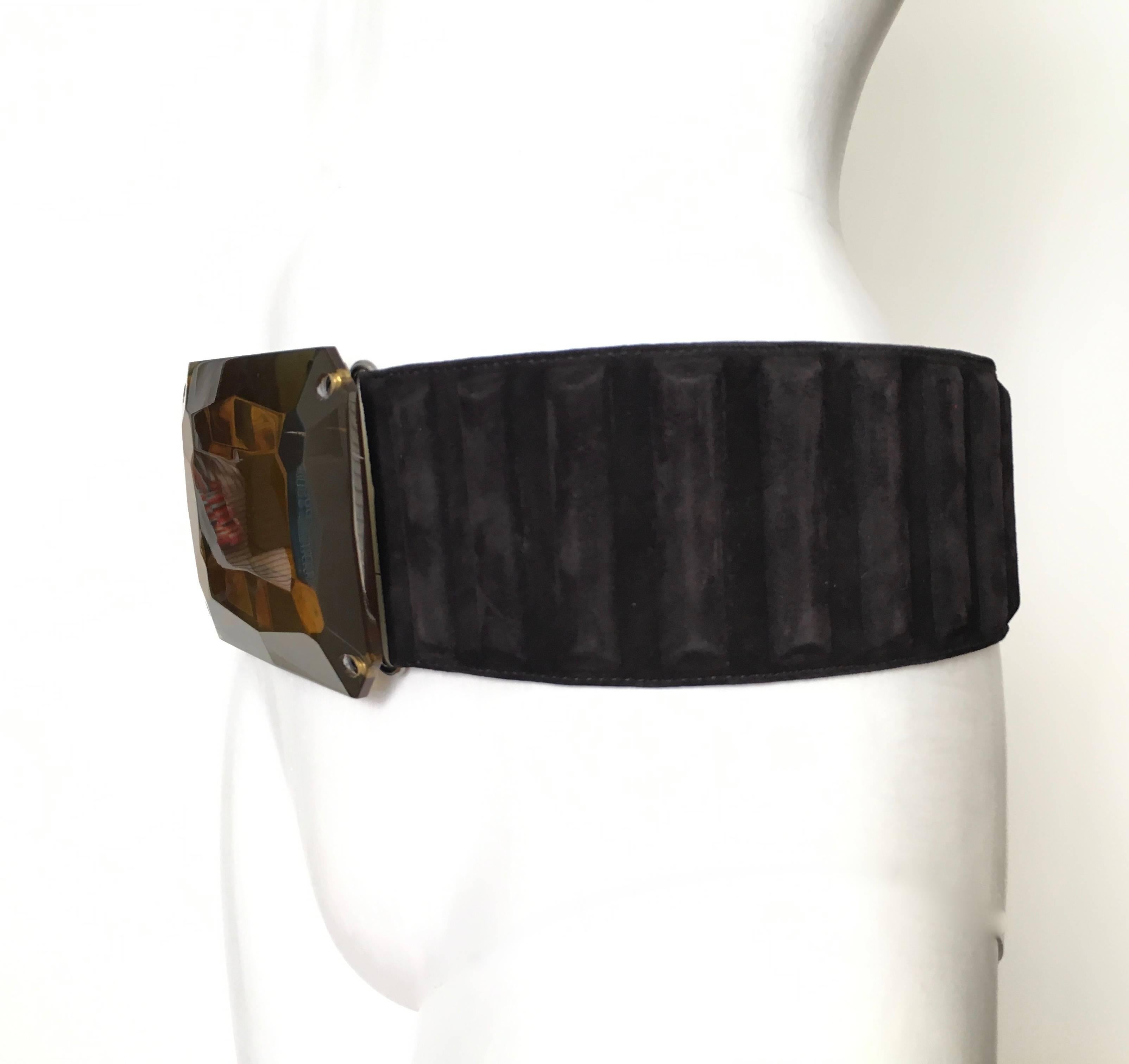 Fendi Lucite Buckle With Black Suede Strap Belt Size 34.  For Sale 2