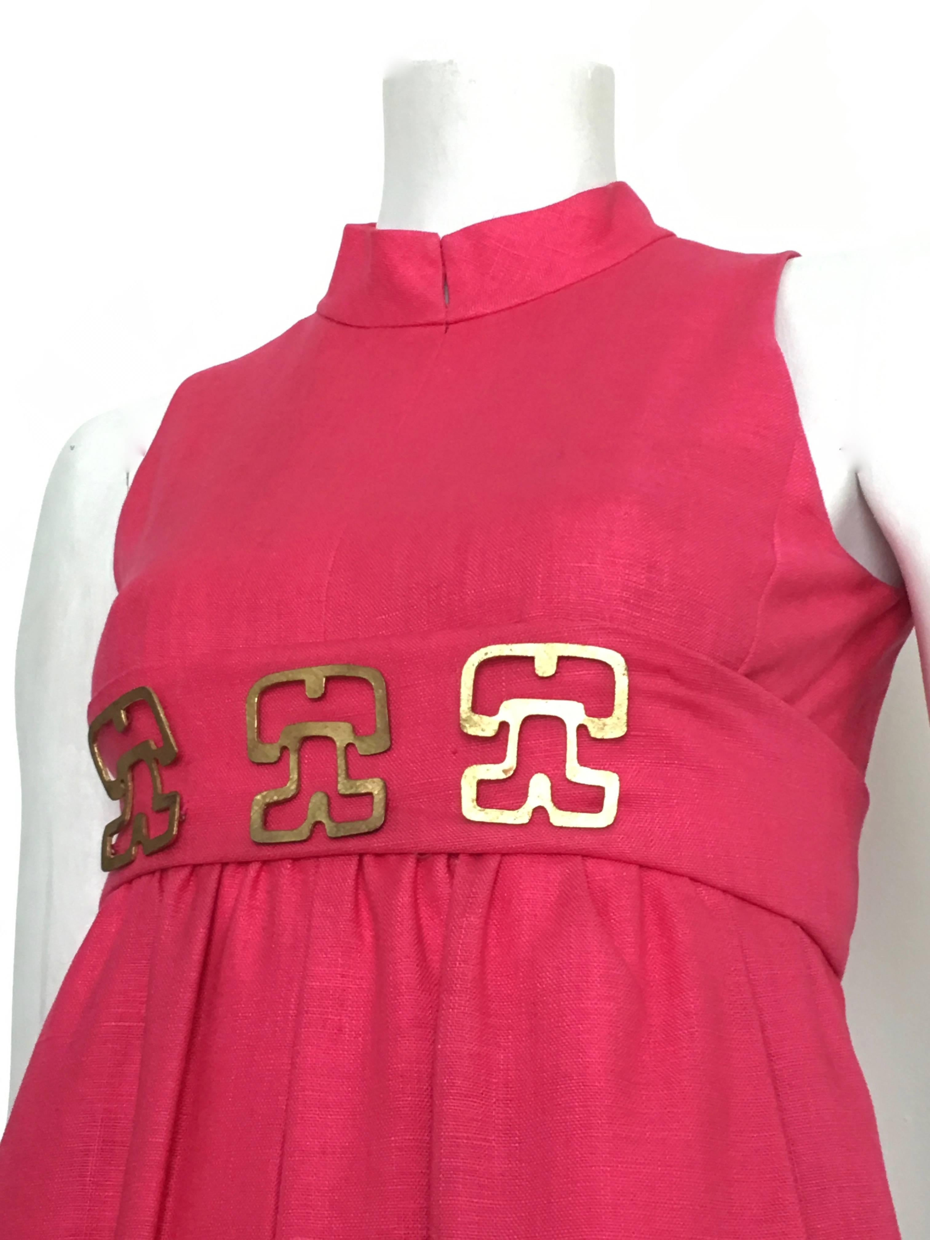 Donald Brooks Pink Linen Sleeveless Dress Size 4. For Sale 2