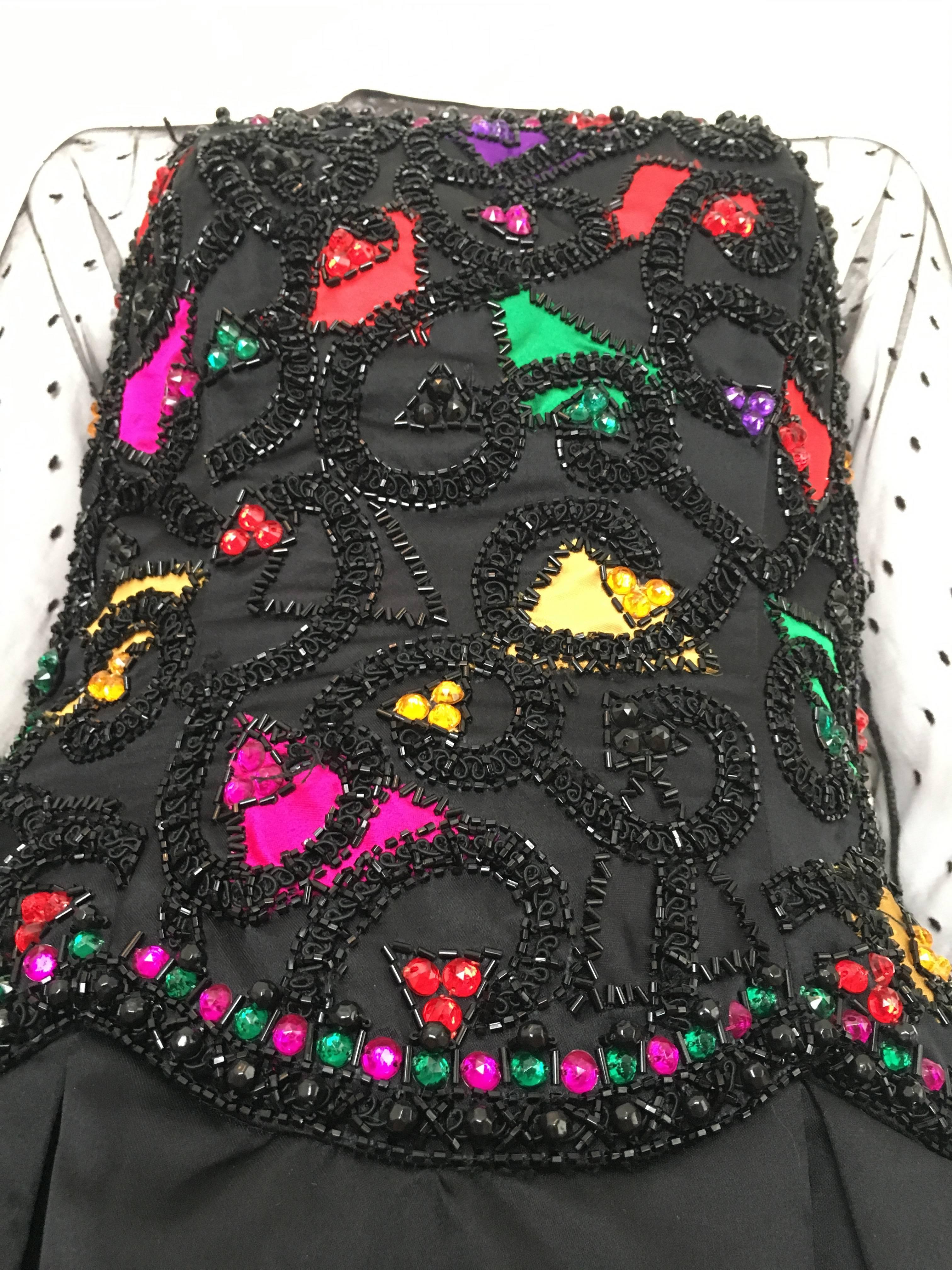 Women's or Men's Victoria Royal 1980s Black Beads & Rhinestones Cocktail Dress Size 6. For Sale
