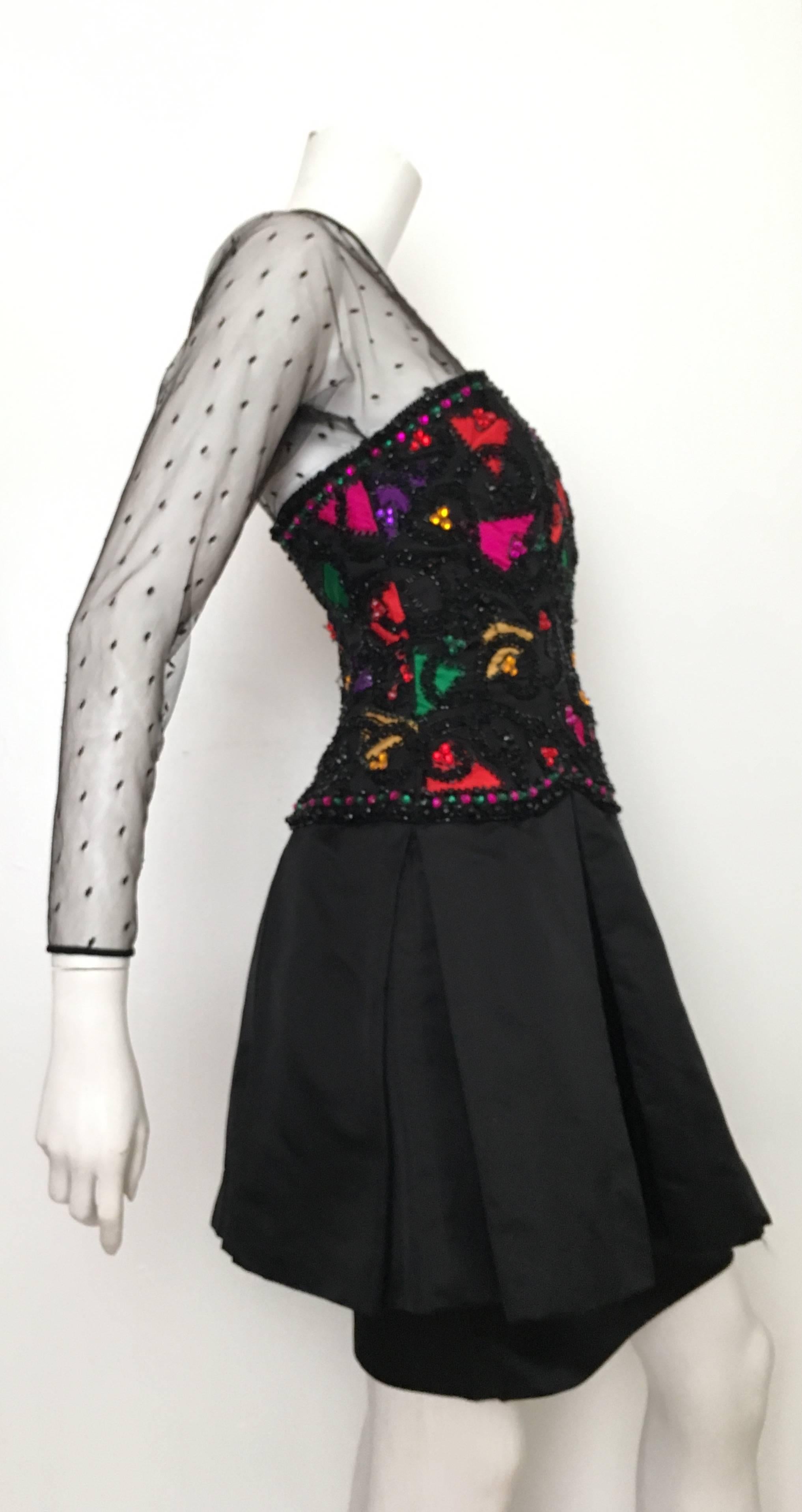 Victoria Royal 1980s Black Beads & Rhinestones Cocktail Dress Size 6. For Sale 1