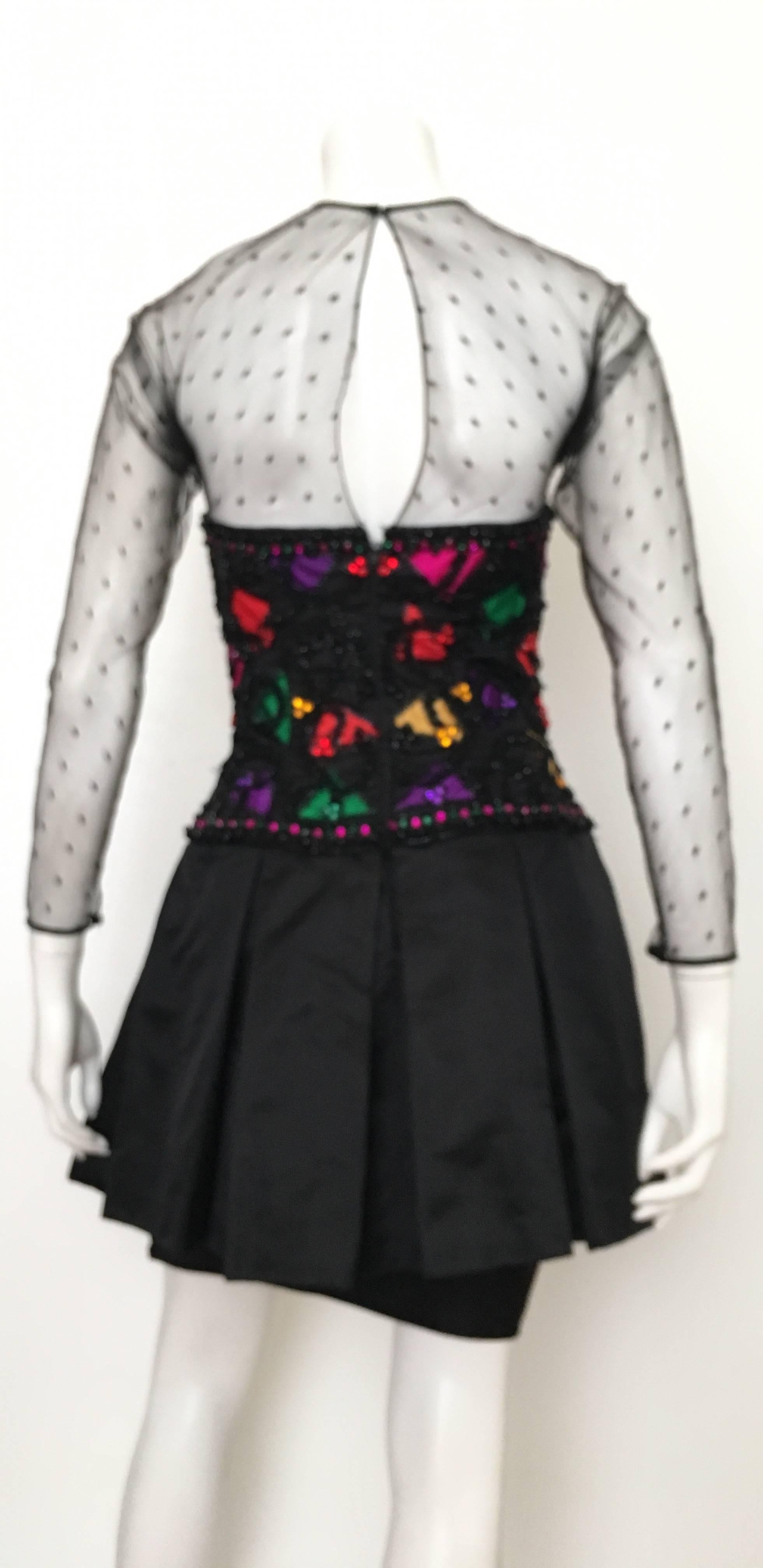 Victoria Royal 1980s Black Beads & Rhinestones Cocktail Dress Size 6. For Sale 2