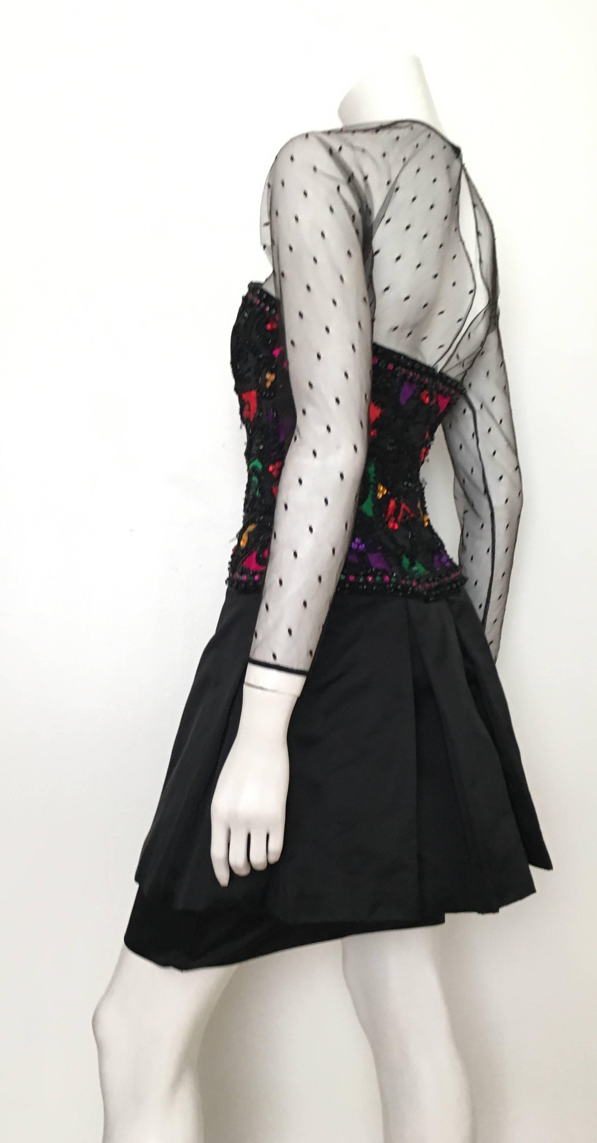 Victoria Royal 1980s Black Beads & Rhinestones Cocktail Dress Size 6. For Sale 3