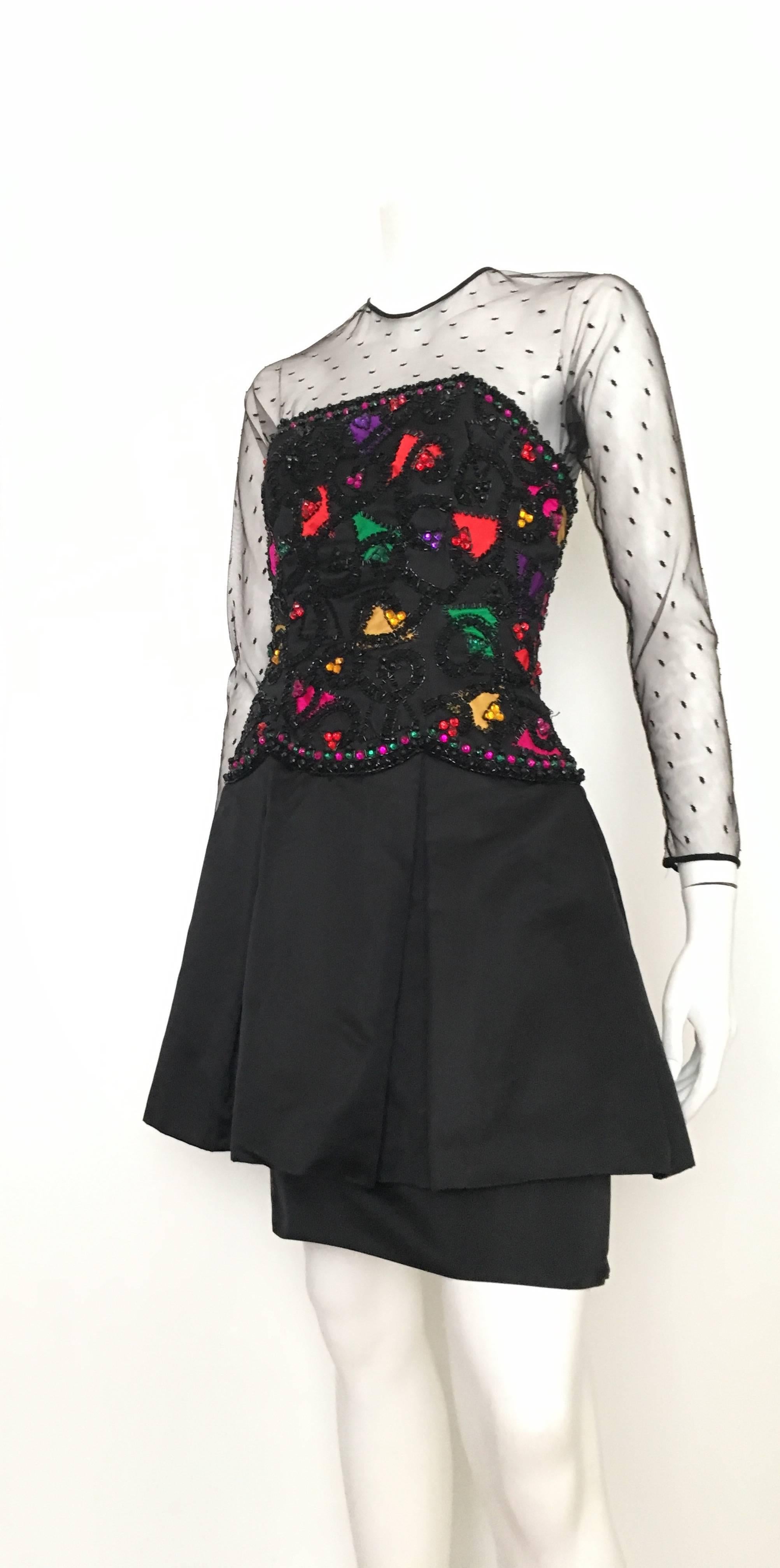 Victoria Royal 1980s Black Beads & Rhinestones Cocktail Dress Size 6. For Sale 4
