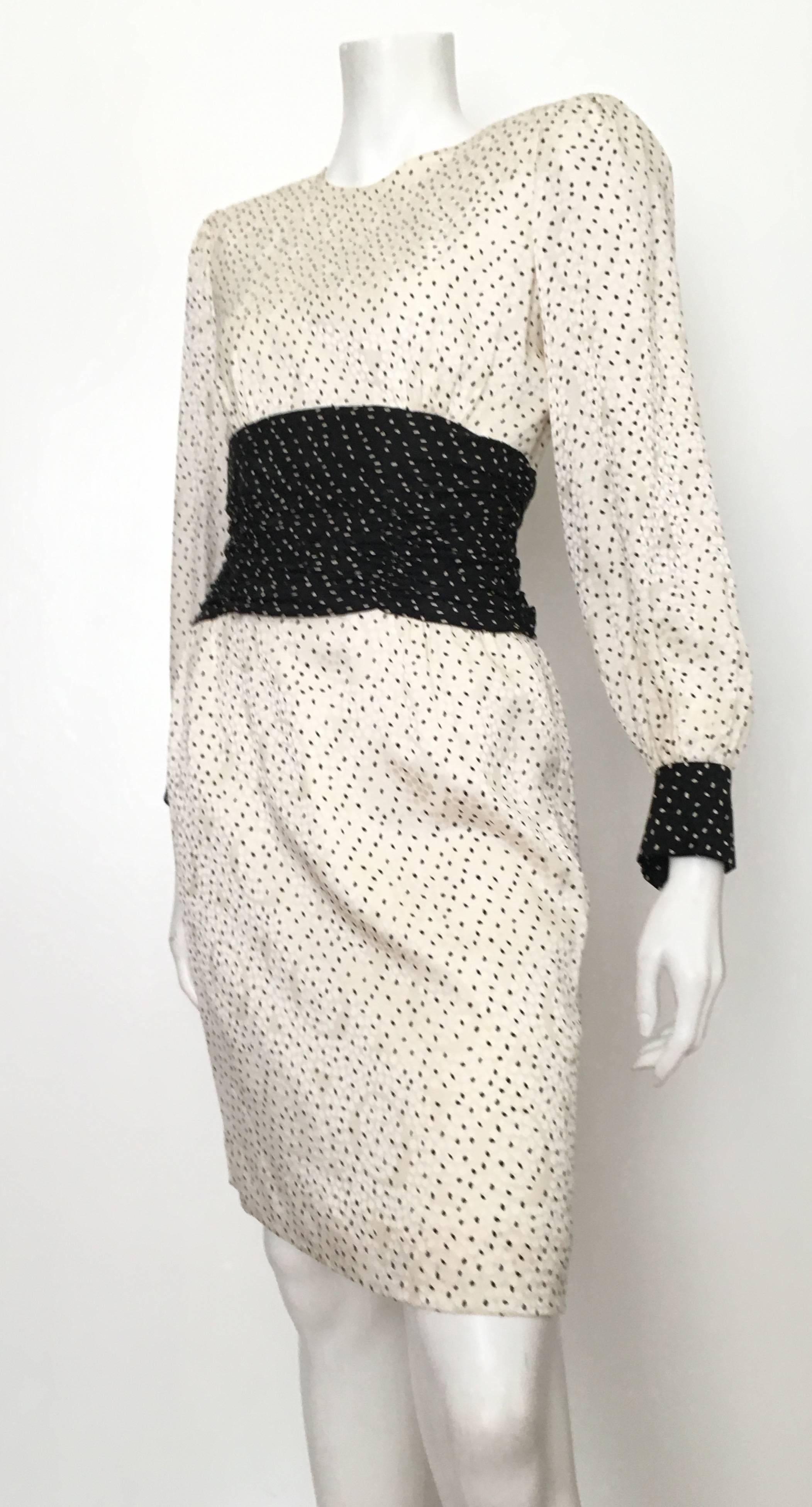 Carolina Herrera 1980s Cream & Black Silk Dress Size 6. 3