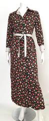 Geoffrey Beene 1960s Floral Cotton Button Up Dress with Belt Size 8.