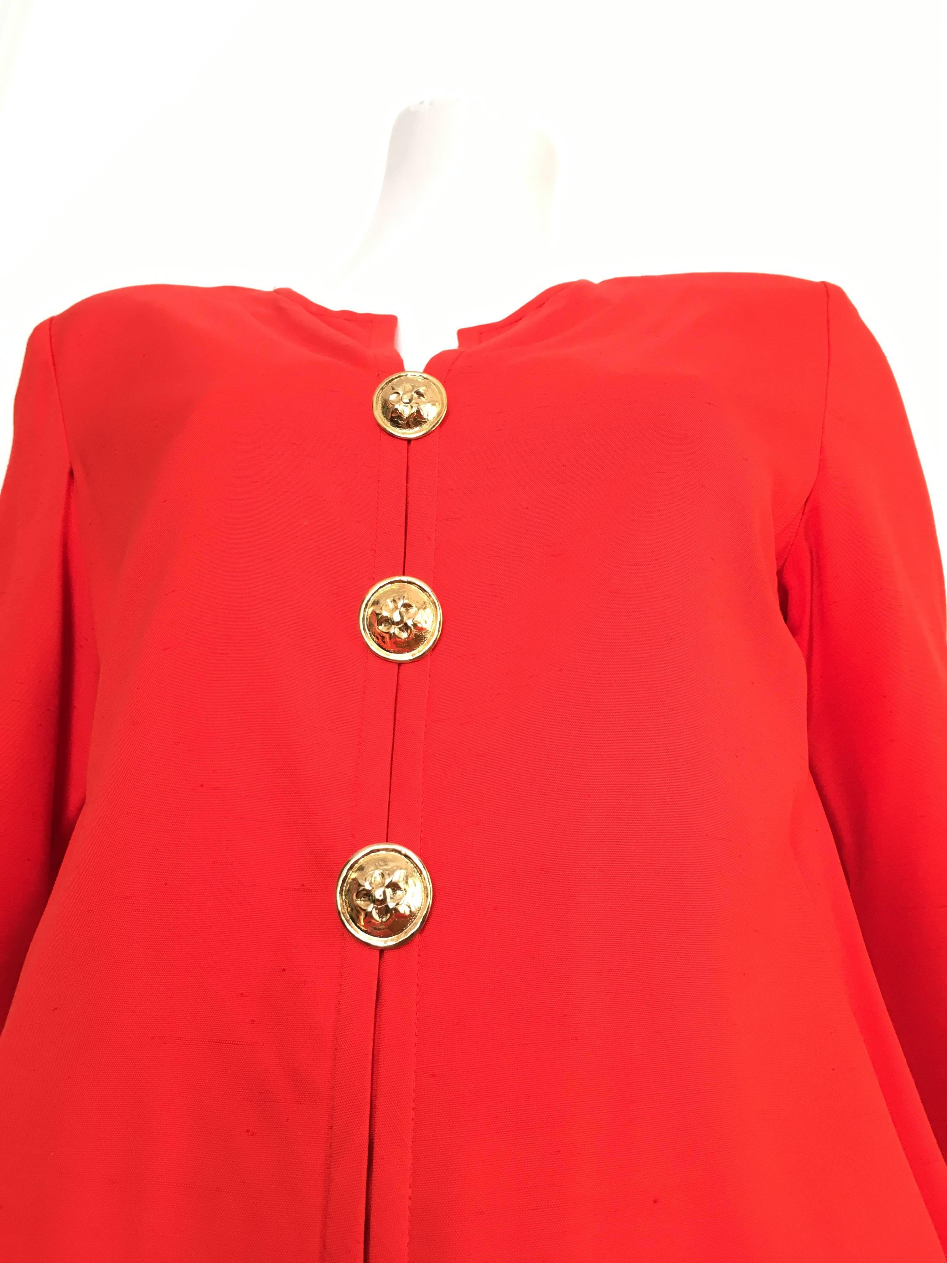 Red Carolina Herrera 1980s Silk Dress Size 10. For Sale