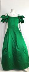 Scaasi 1990s Emerald Green Silk Ball Gown Size 10.