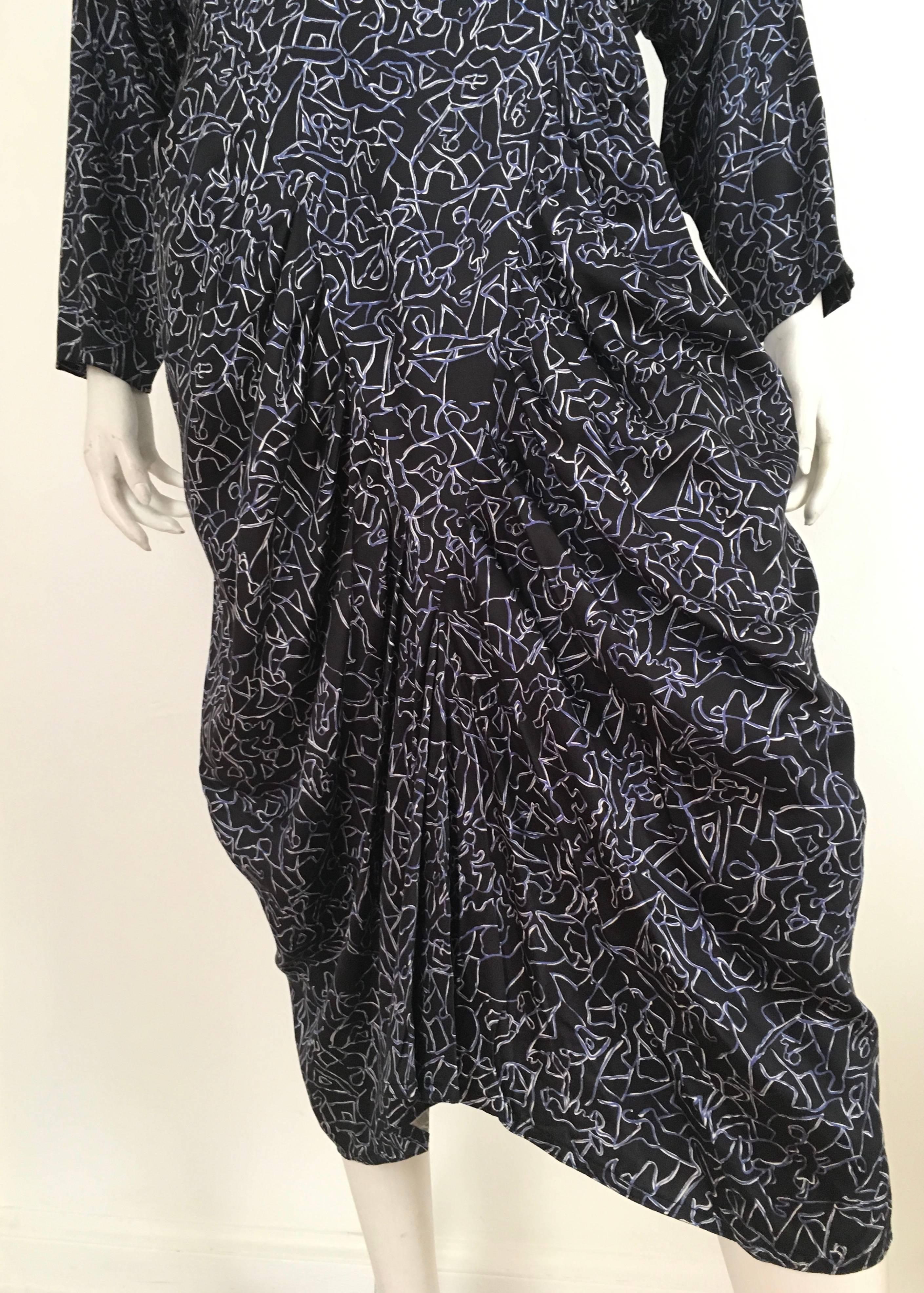 Black Nicole Miller 1980s Cotton Aesthetic Design Dress Size 10.  For Sale