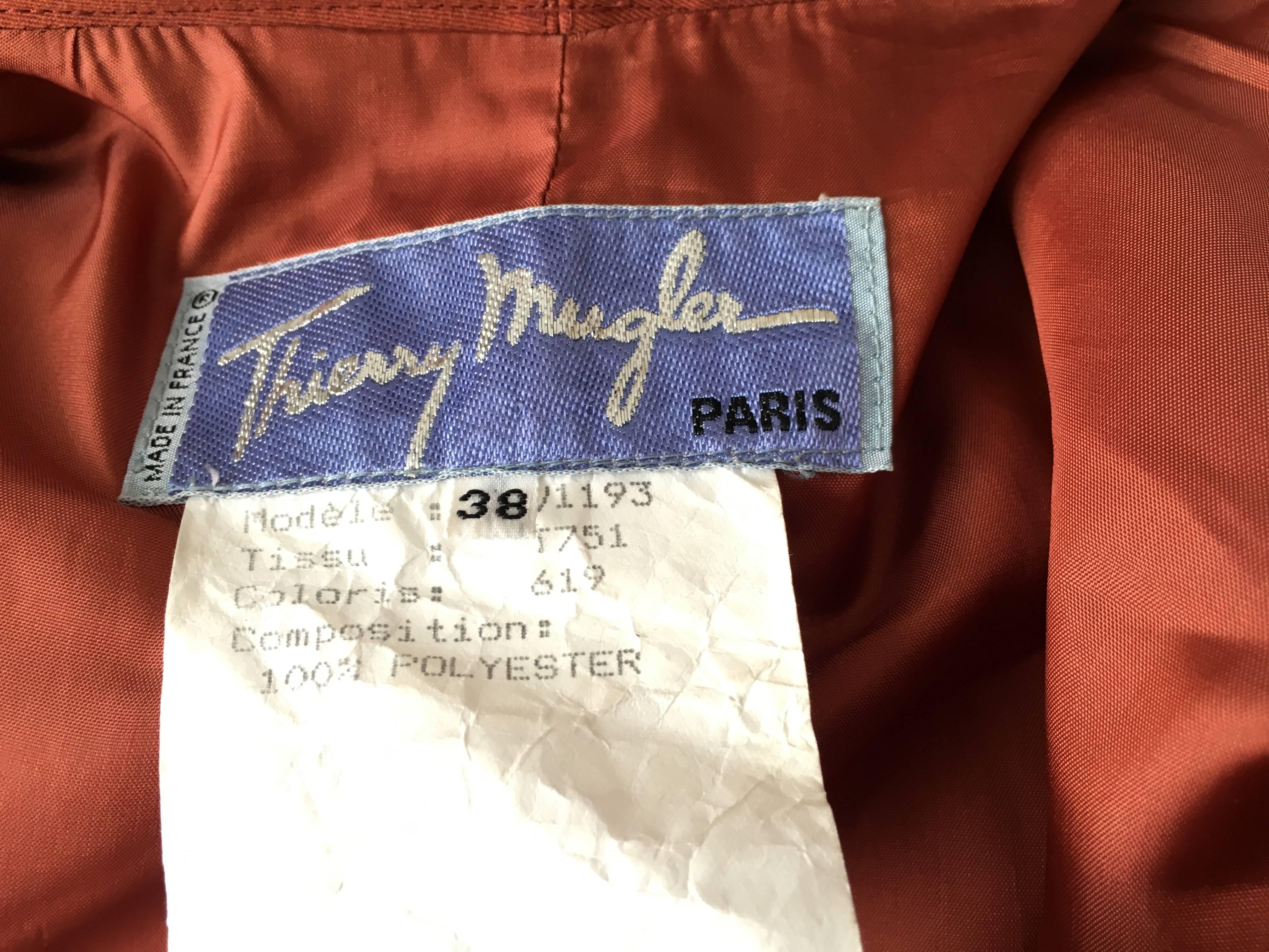 Thierry Mugler Rust Short Sleeve Jacket Size 4.  For Sale 3