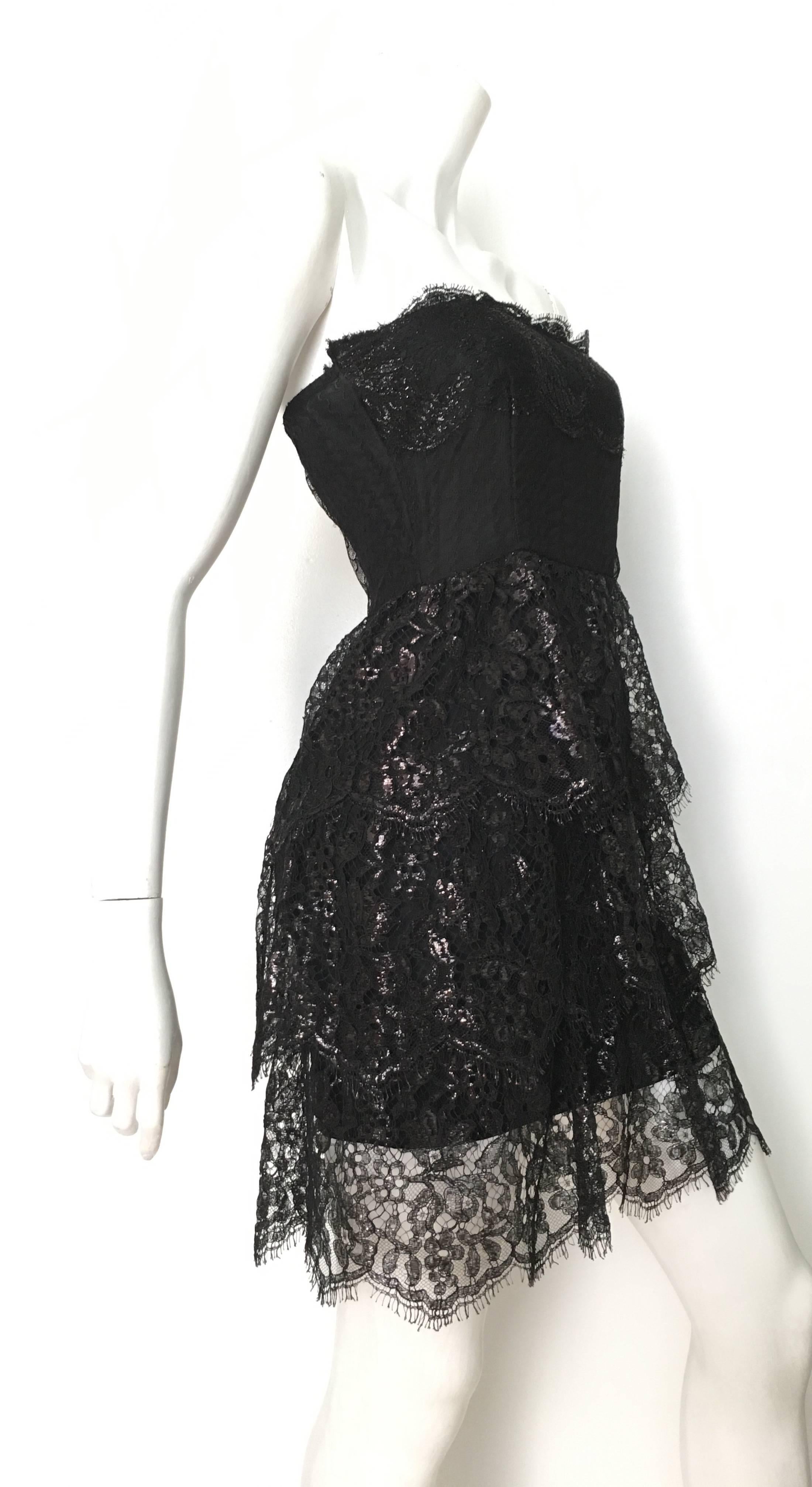 Women's or Men's Pamela Dennis 1990s Black Strapless Lace Cocktail Dress Size 4.  For Sale