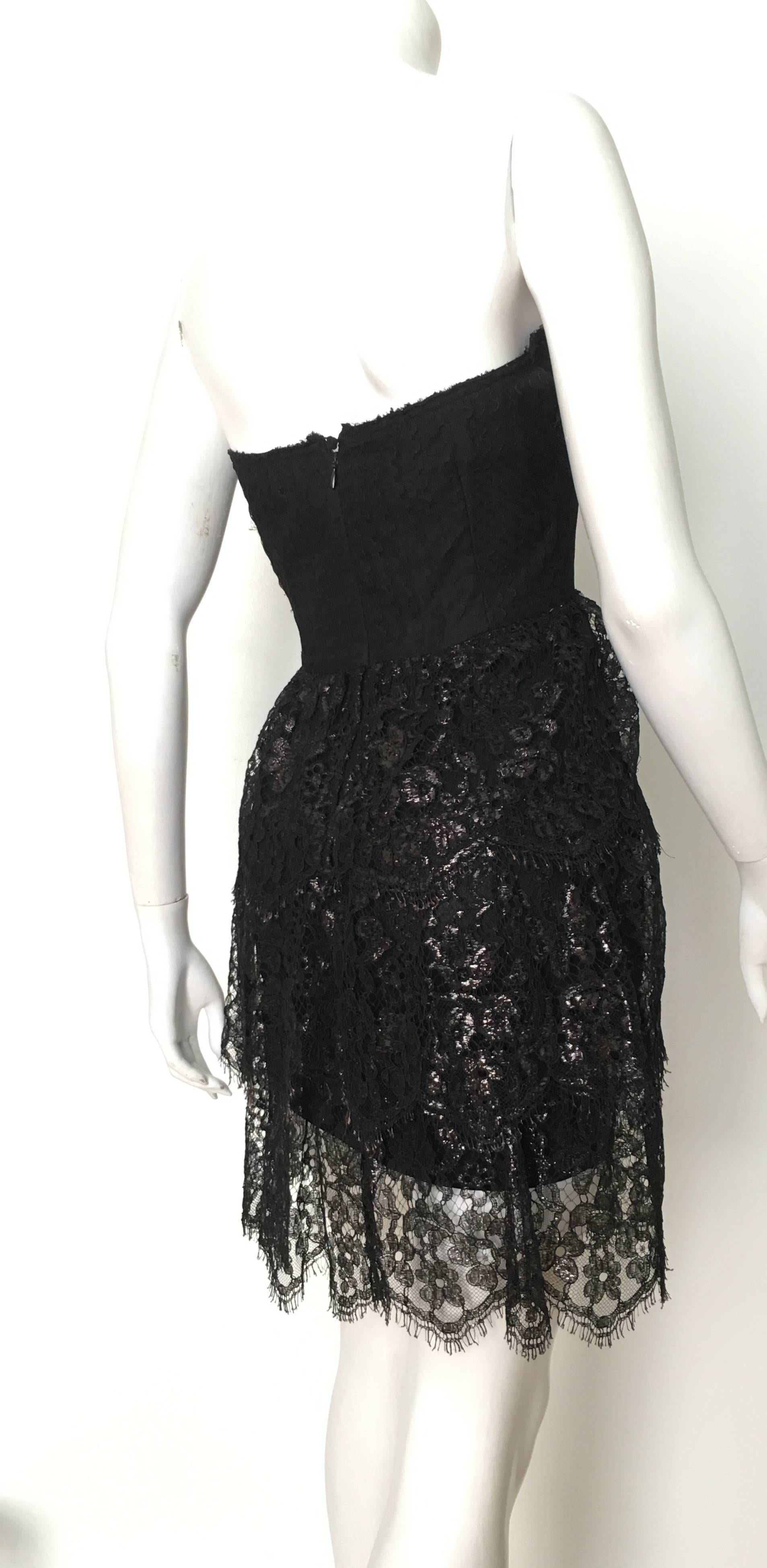 Pamela Dennis 1990s Black Strapless Lace Cocktail Dress Size 4.  For Sale 1