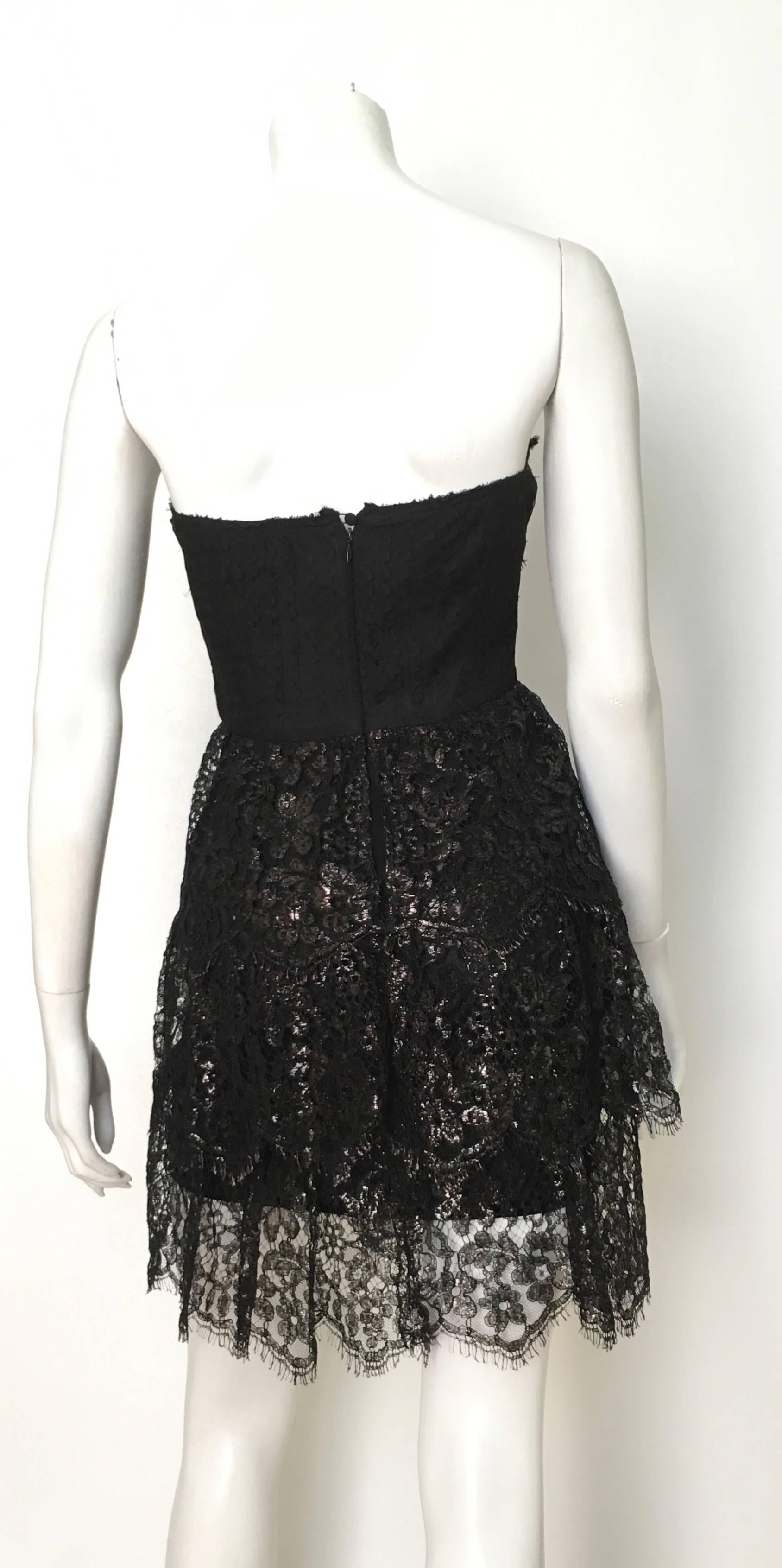 Pamela Dennis 1990s Black Strapless Lace Cocktail Dress Size 4.  For Sale 2