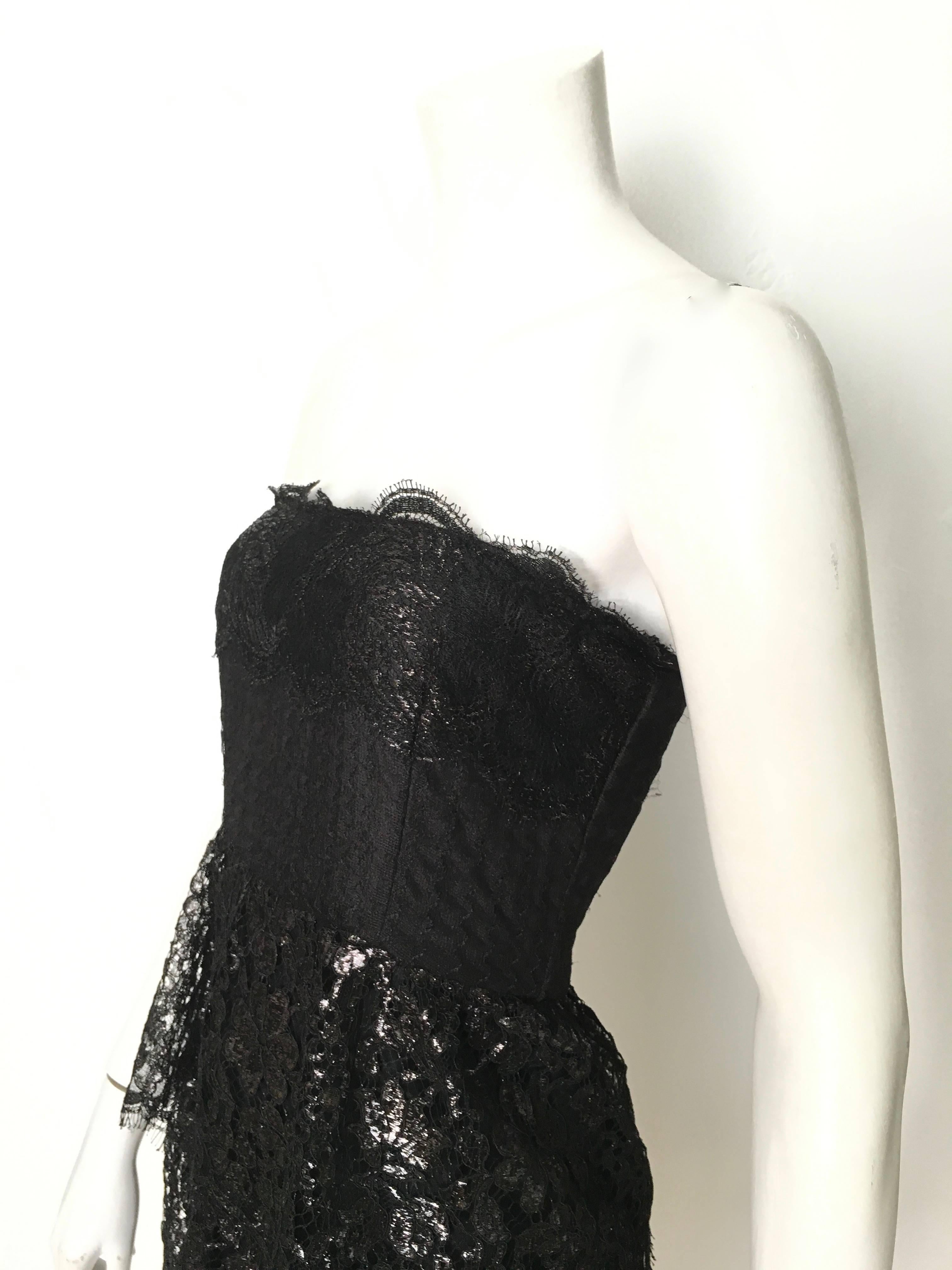 Pamela Dennis 1990s Black Strapless Lace Cocktail Dress Size 4.  For Sale 5