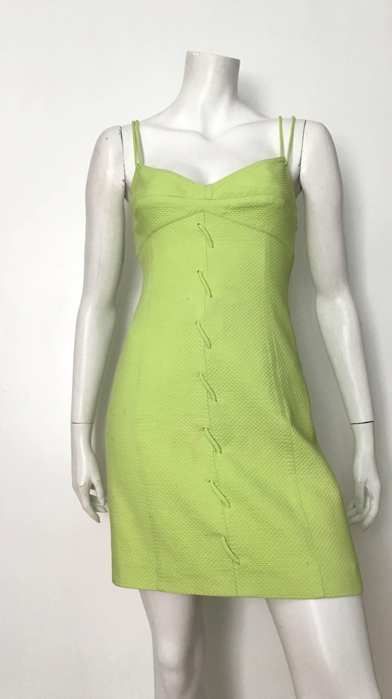 Genny Neon Green Cotton Wiggle Dress Size 6. For Sale at 1stdibs