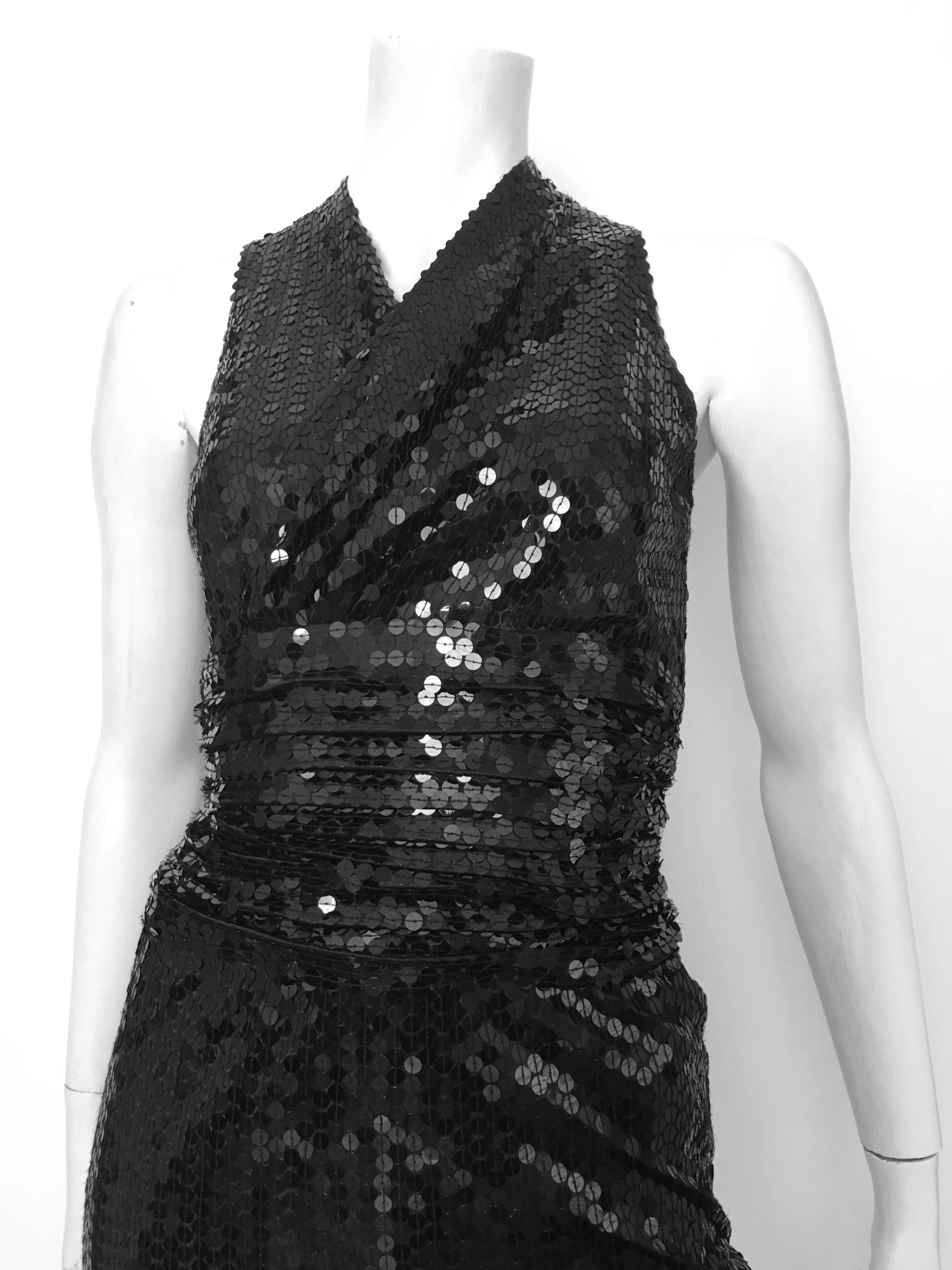 Oleg Cassini 1980s black sequin cocktail evening dress is a vintage size 6 but fits like a modern USA size 4.  Ladies please grab your best friend, Mr. Tape Measure, and measure your bust, waist & hips to make certain this lovely vintage