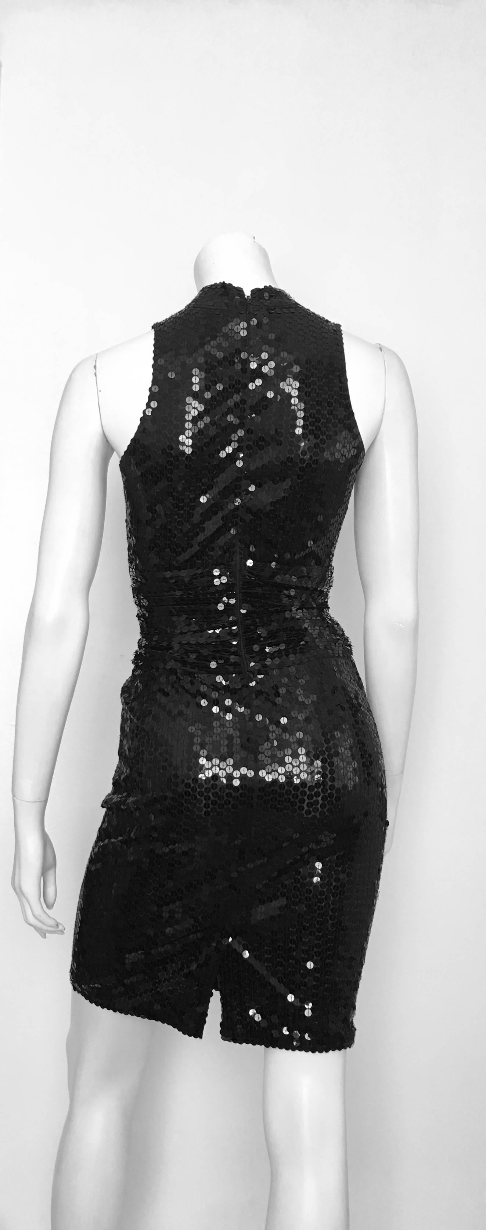 Oleg Cassini Black Sequin Cocktail Evening Dress Size 4.  For Sale 1