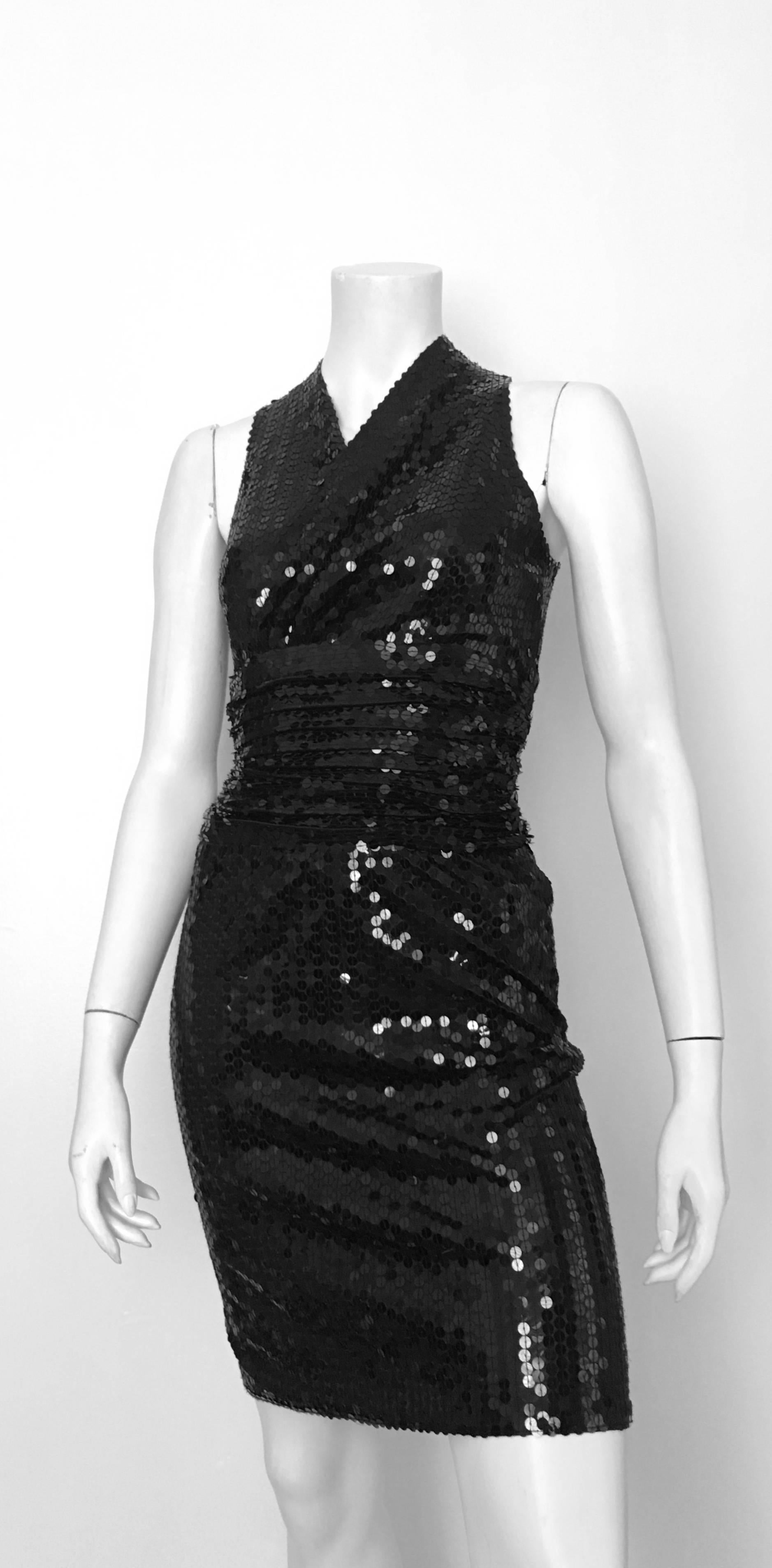 Oleg Cassini Black Sequin Cocktail Evening Dress Size 4.  For Sale 4