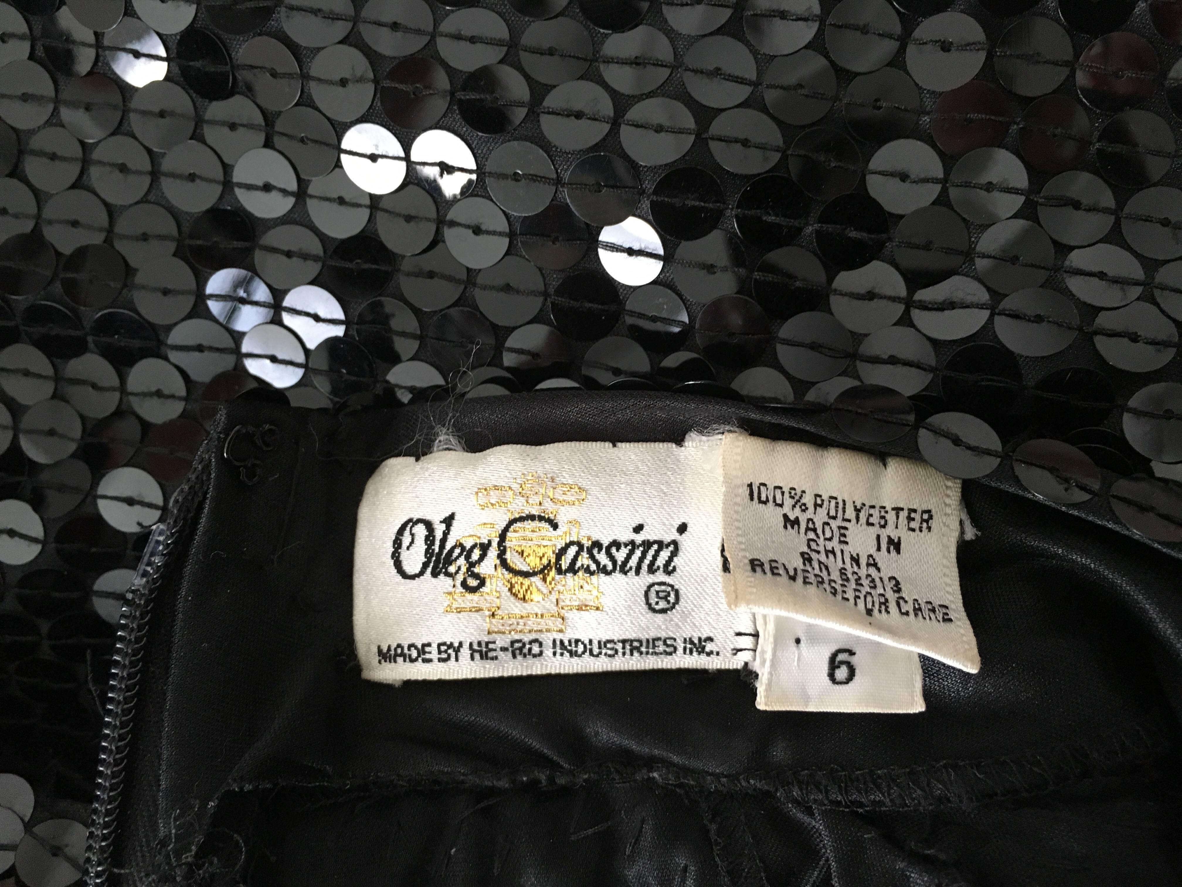 Oleg Cassini Black Sequin Cocktail Evening Dress Size 4.  For Sale 5