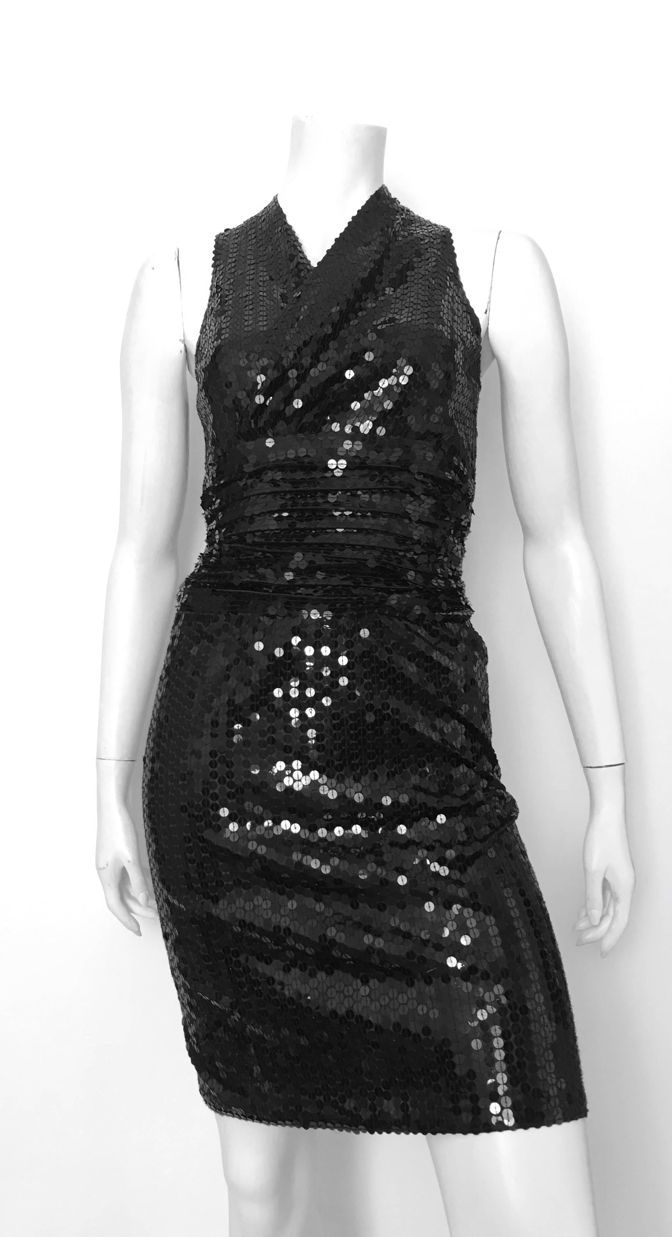 Oleg Cassini Black Sequin Cocktail Evening Dress Size 4.  For Sale 6