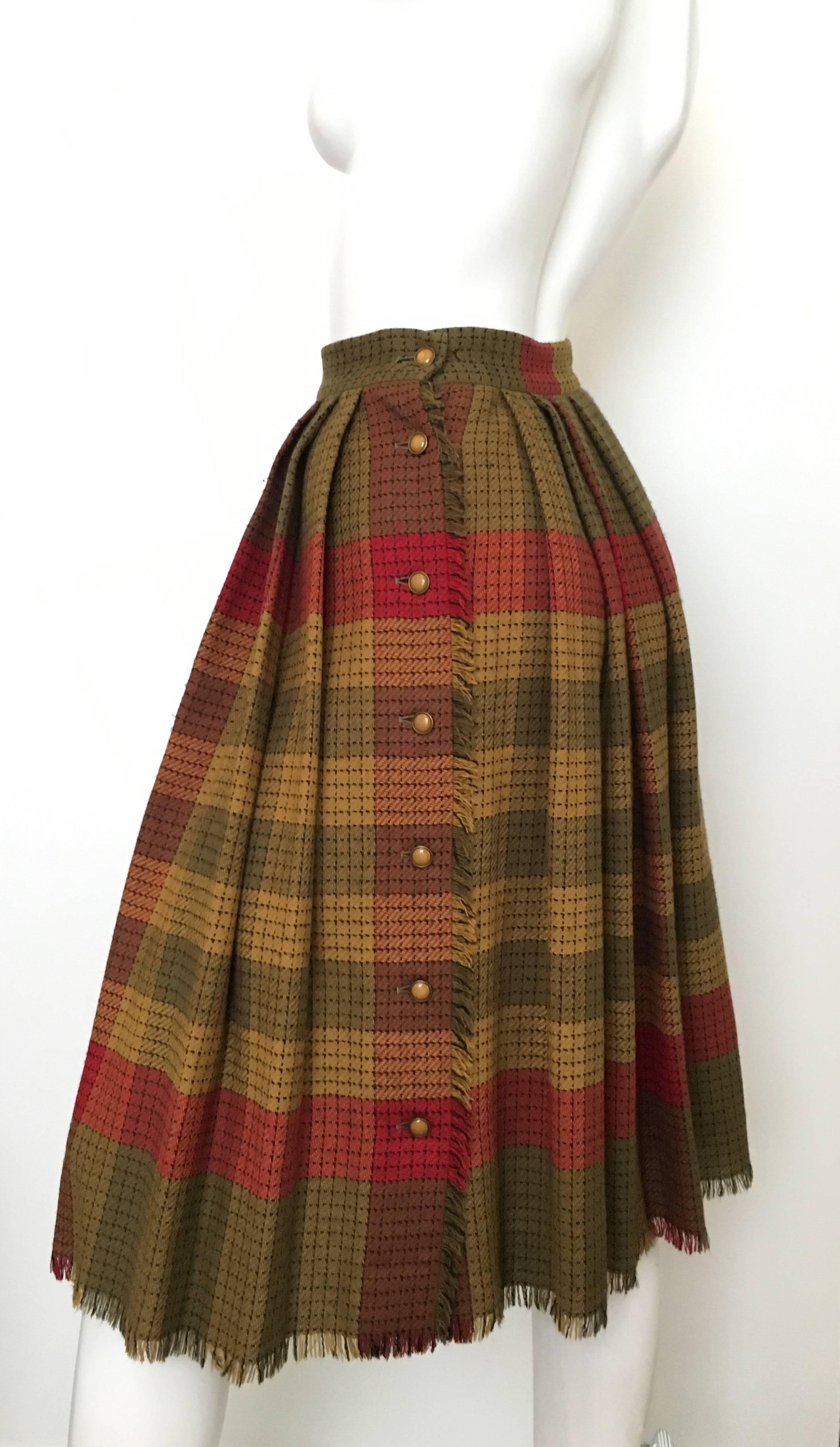 Women's or Men's Ungaro Plaid Button Up Pleated Skirt with Pocket Size 4  For Sale