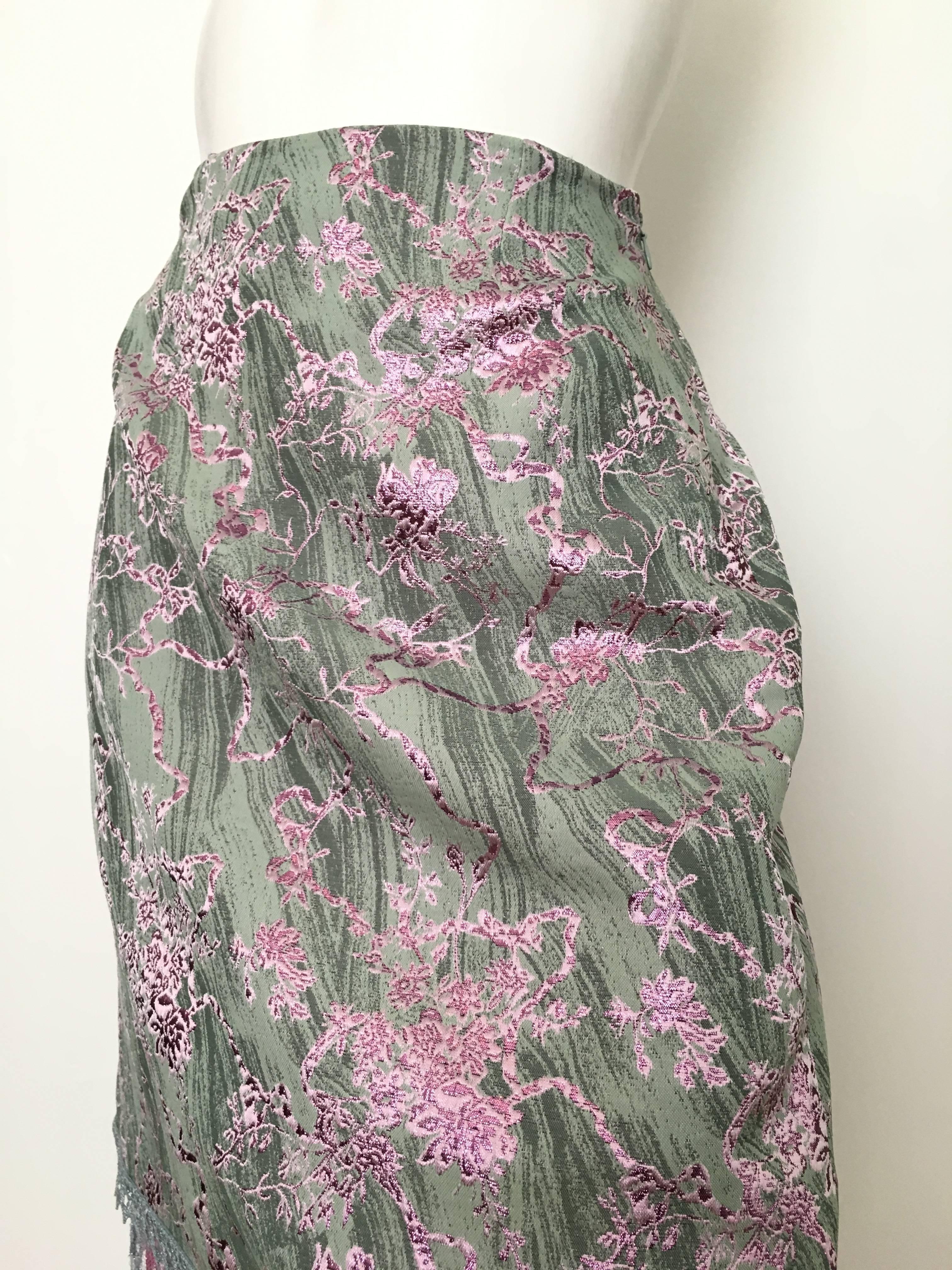 Gray Christian Lacroix 1990s Metallic with Lace Trim Skirt Size 8.  For Sale