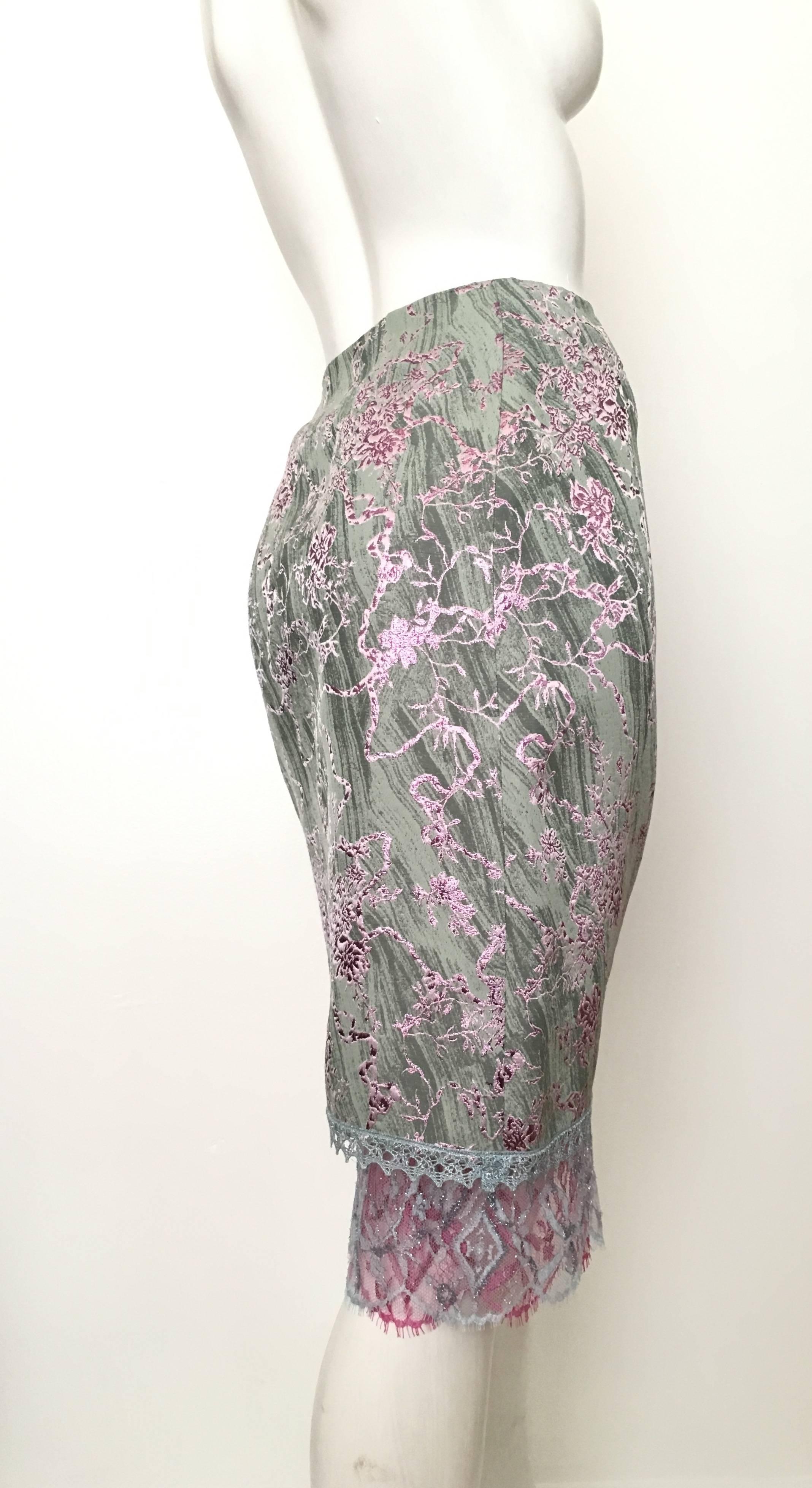 Women's or Men's Christian Lacroix 1990s Metallic with Lace Trim Skirt Size 8.  For Sale