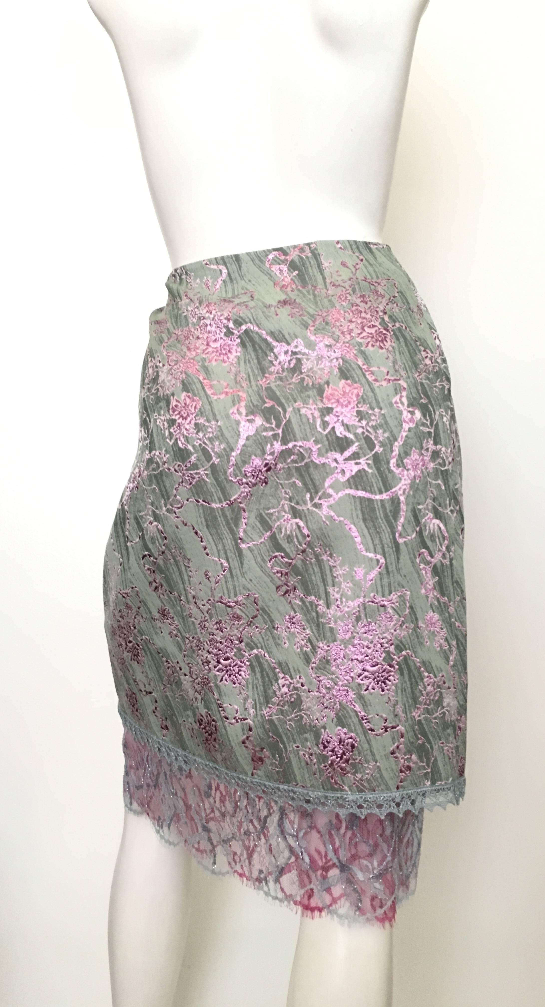Christian Lacroix 1990s Metallic with Lace Trim Skirt Size 8.  For Sale 1