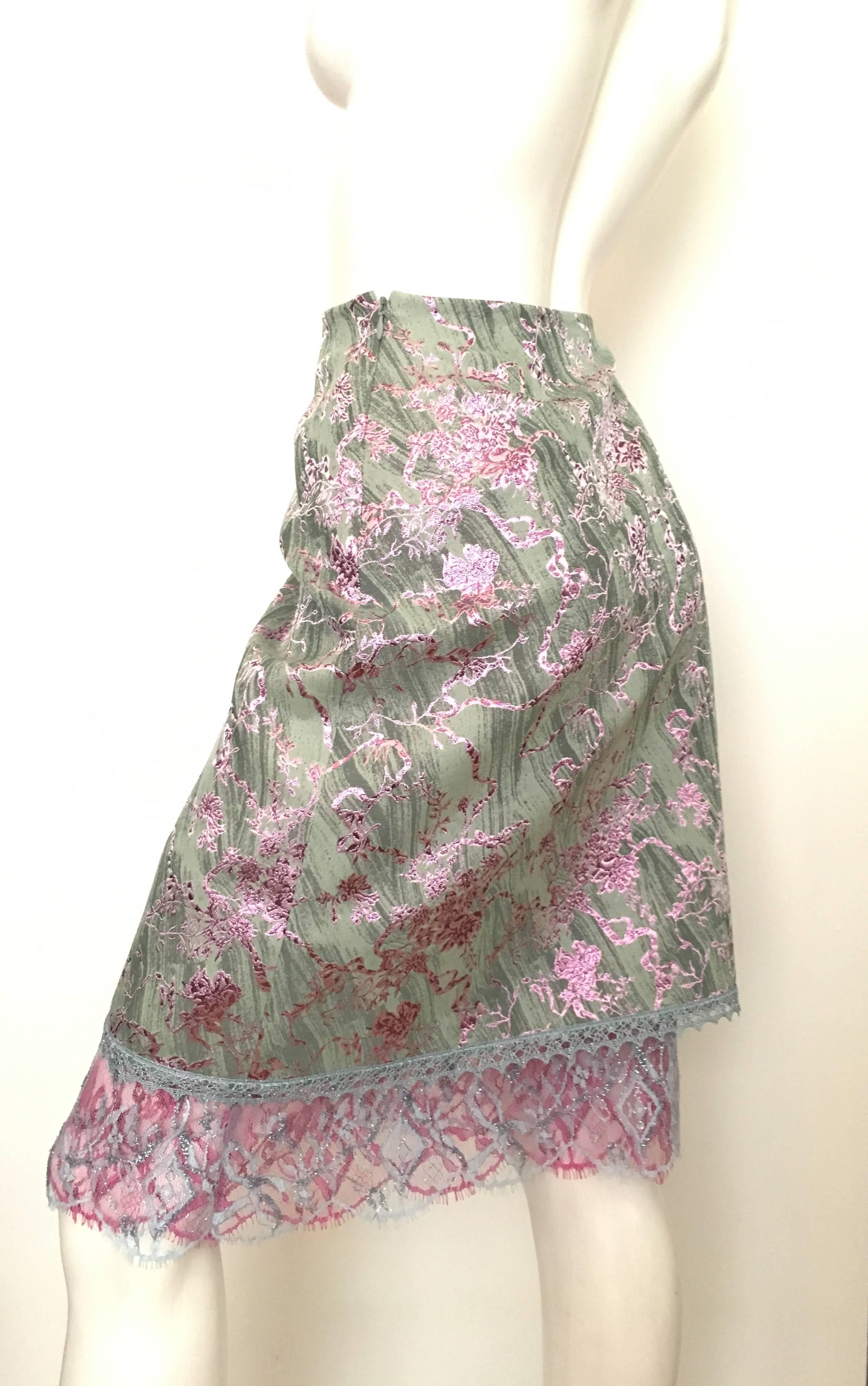 Christian Lacroix 1990s Metallic with Lace Trim Skirt Size 8.  For Sale 2