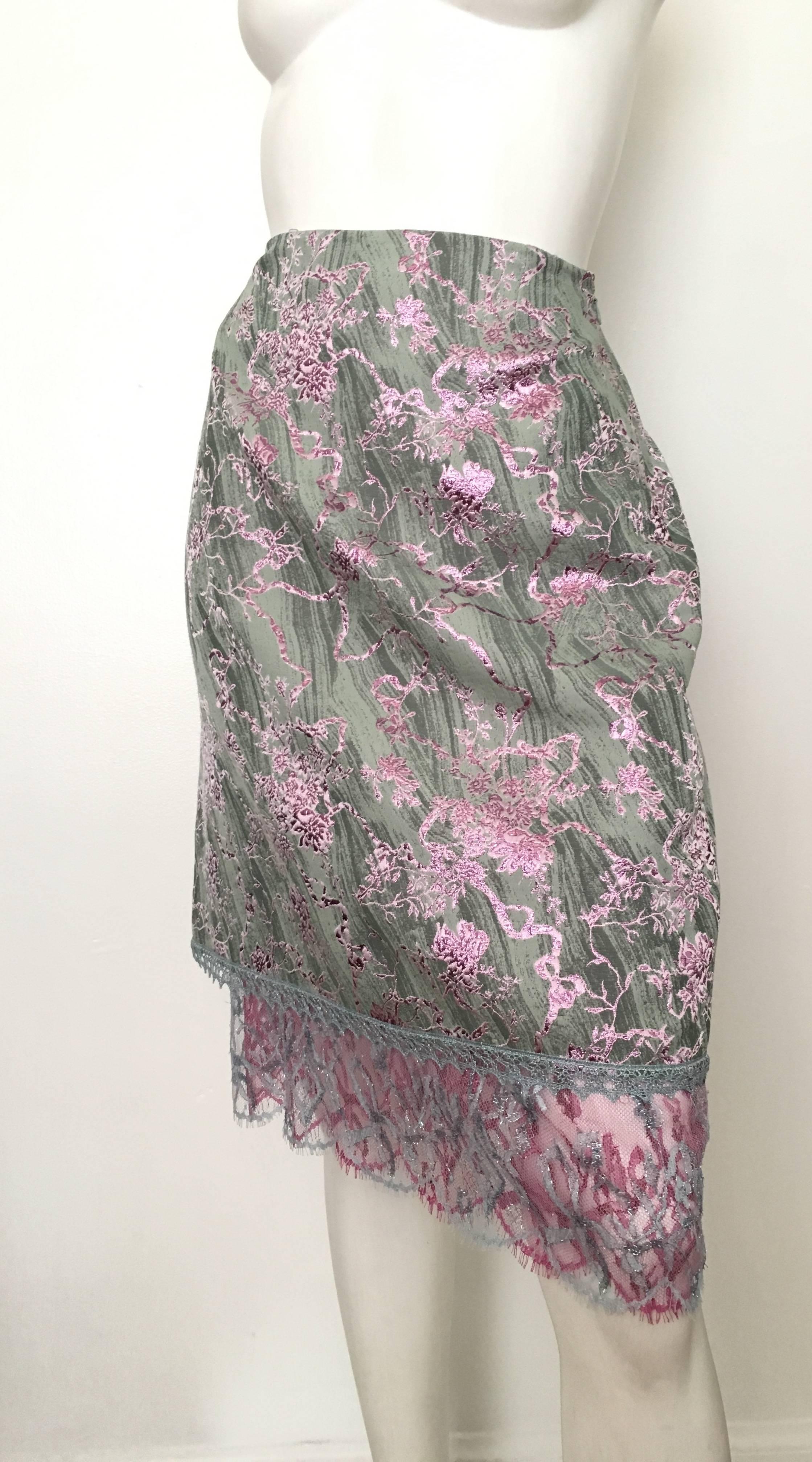 Christian Lacroix 1990s Metallic with Lace Trim Skirt Size 8.  For Sale 5